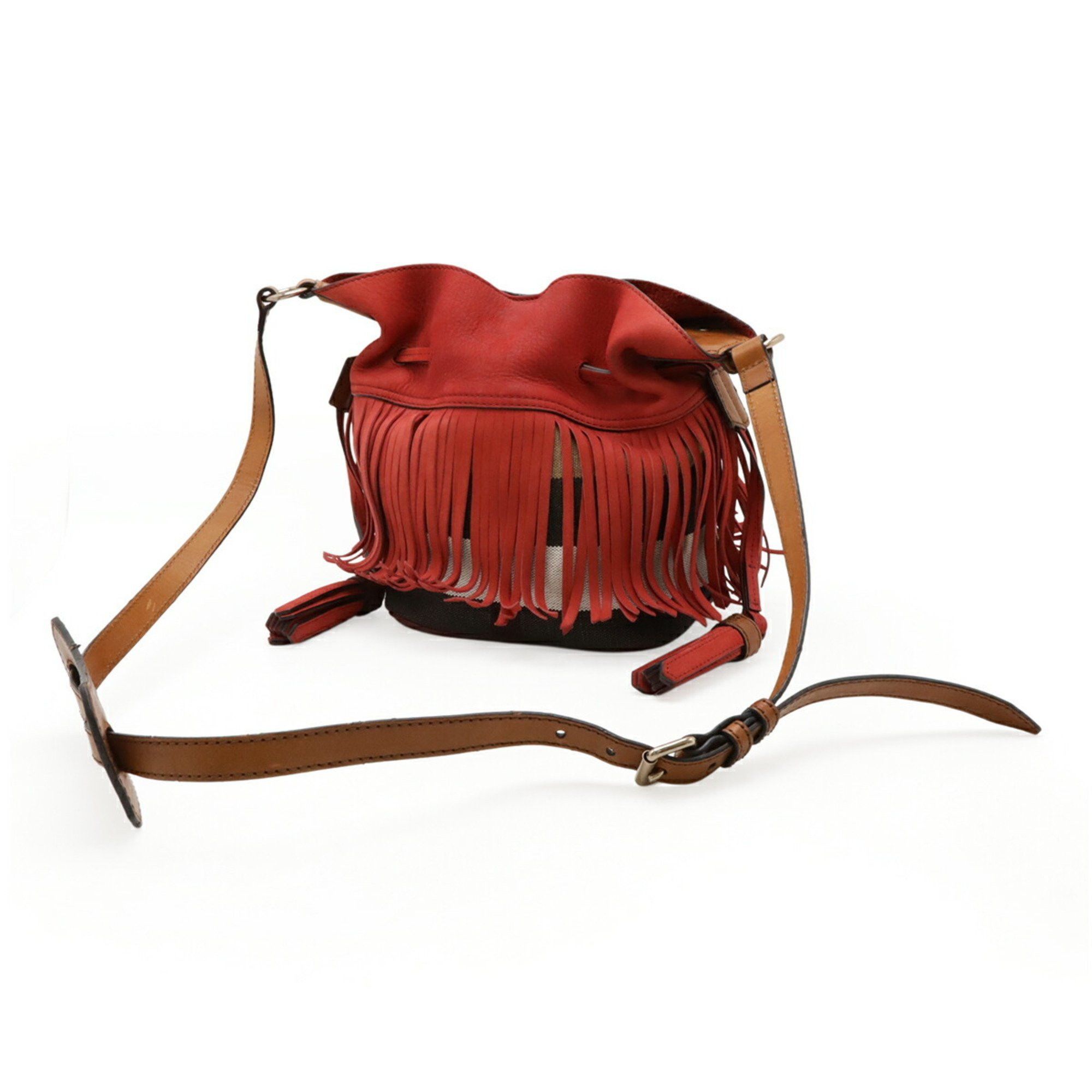 Burberry BURBERRY Nova Check Pattern Shoulder Bag Suede Canvas Leather Red Brown Size ONE SIZE - 3 Thumbnail