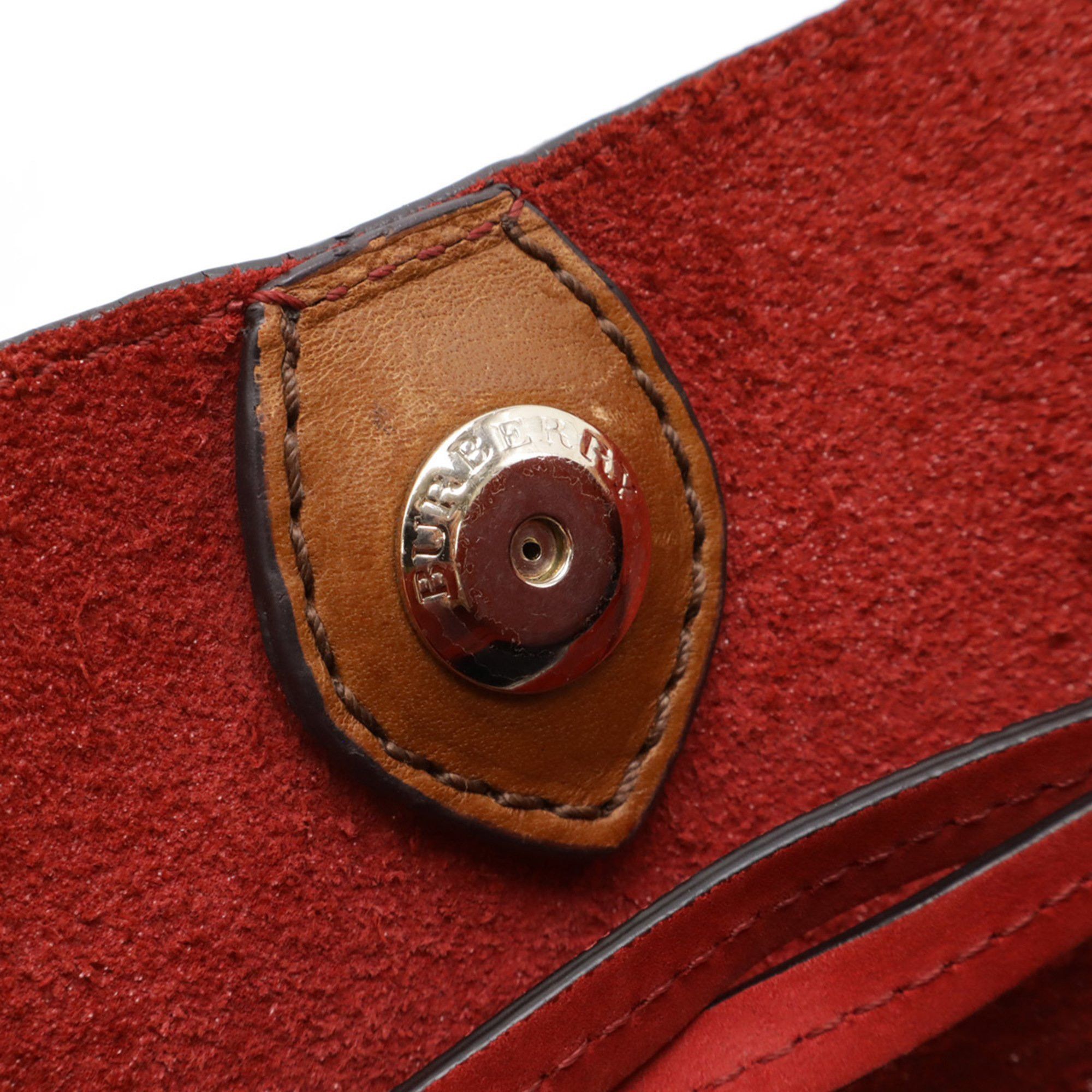 Burberry BURBERRY Nova Check Pattern Shoulder Bag Suede Canvas Leather Red Brown Size ONE SIZE - 10 Thumbnail