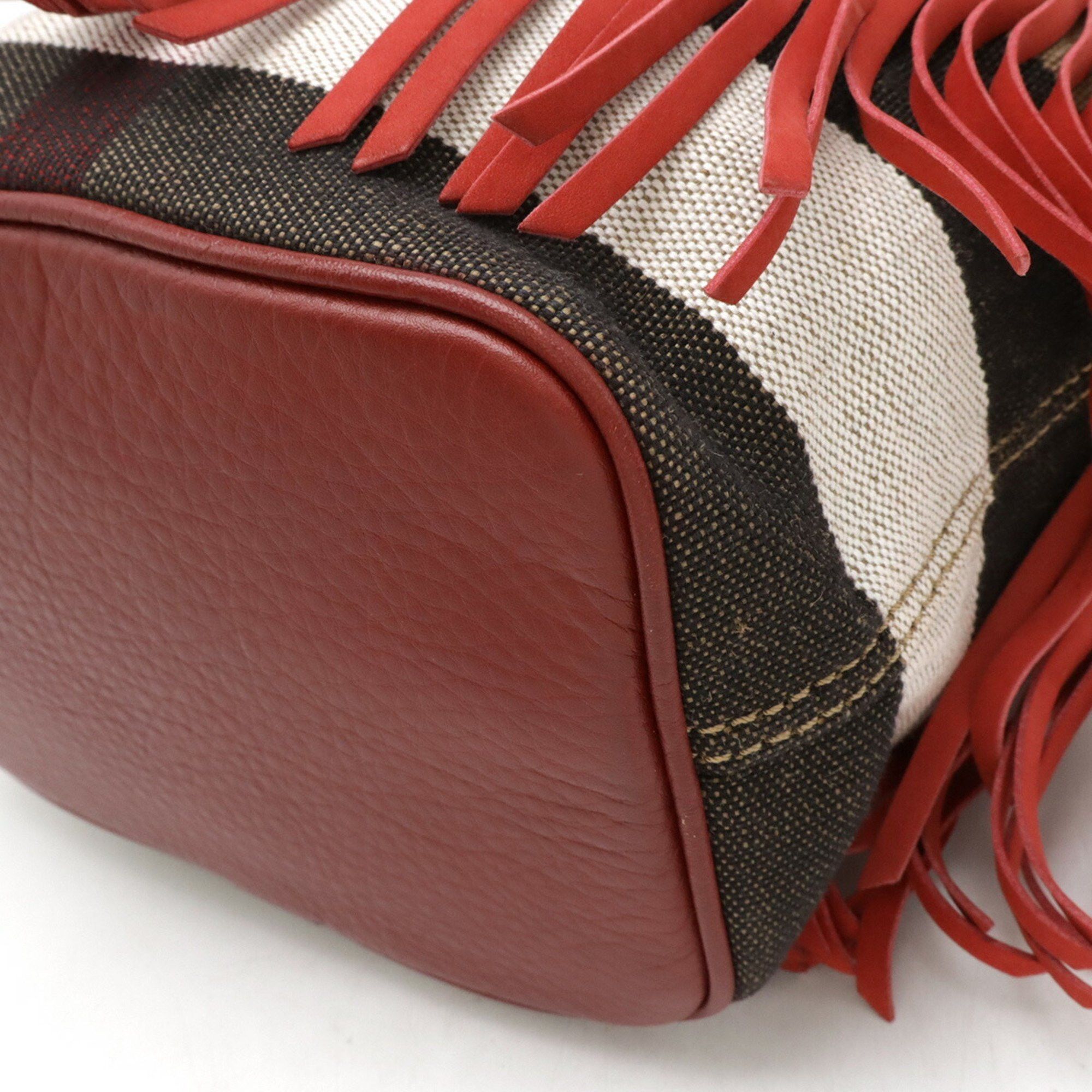 Burberry BURBERRY Nova Check Pattern Shoulder Bag Suede Canvas Leather Red Brown Size ONE SIZE - 4 Thumbnail