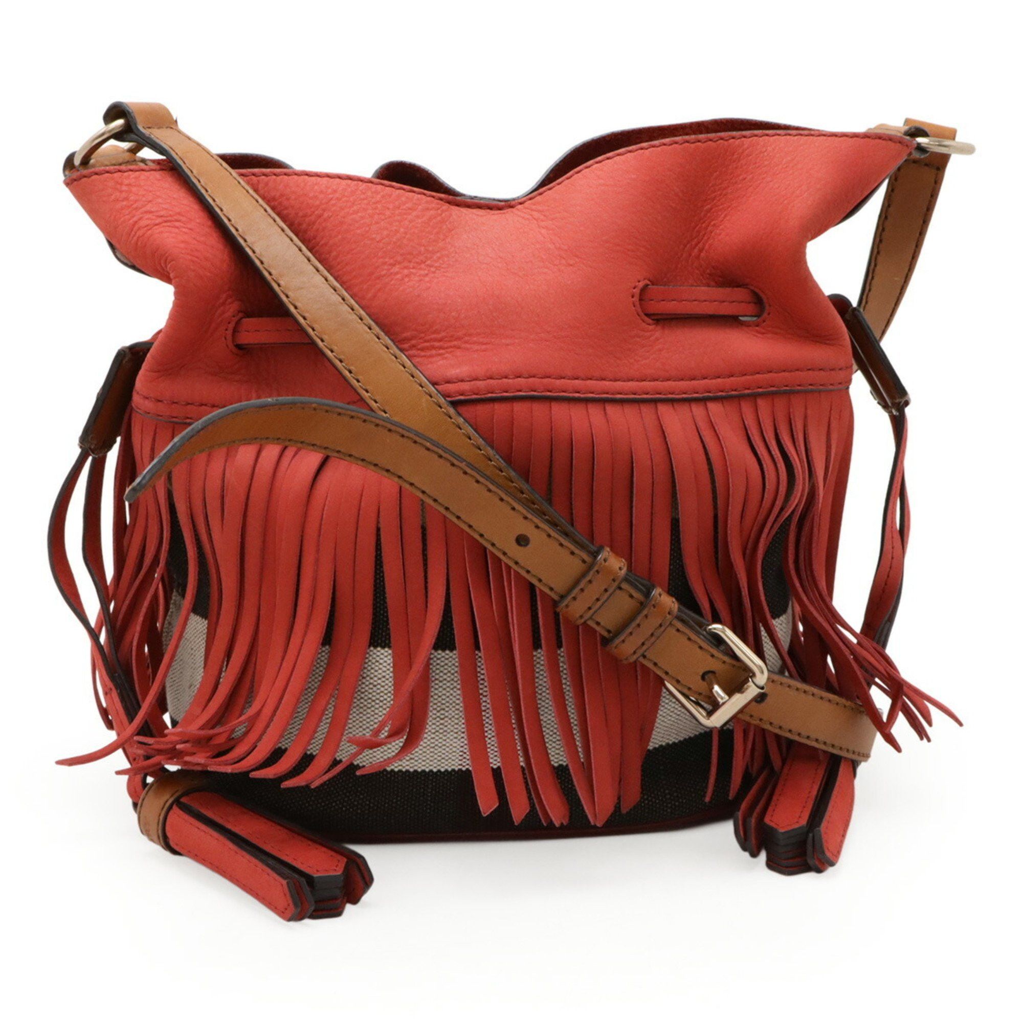 Burberry BURBERRY Nova Check Pattern Shoulder Bag Suede Canvas Leather Red Brown Size ONE SIZE - 2 Thumbnail