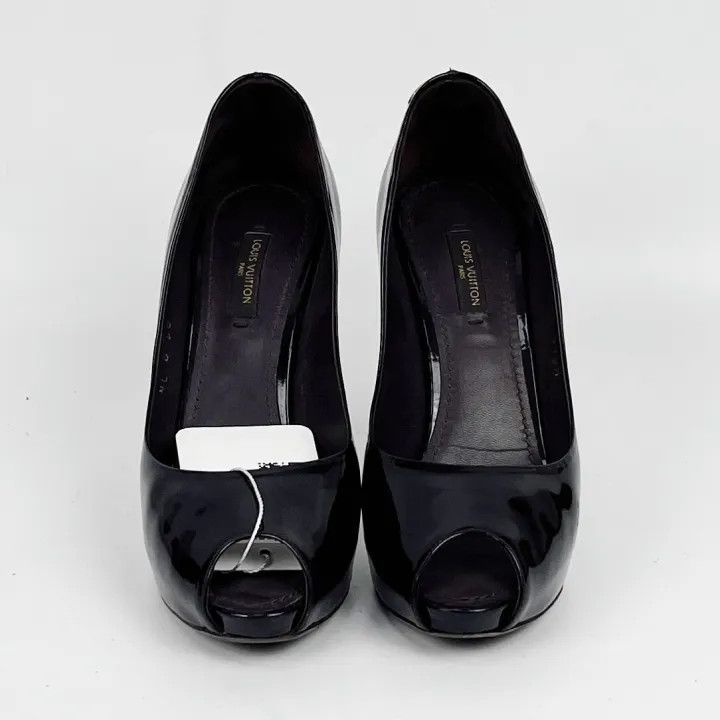 Louis Vuitton Louis Vuitton Black Patent Leather Peep-Toe Heels 0079 Size US 6 / IT 36 - 2 Thumbnail