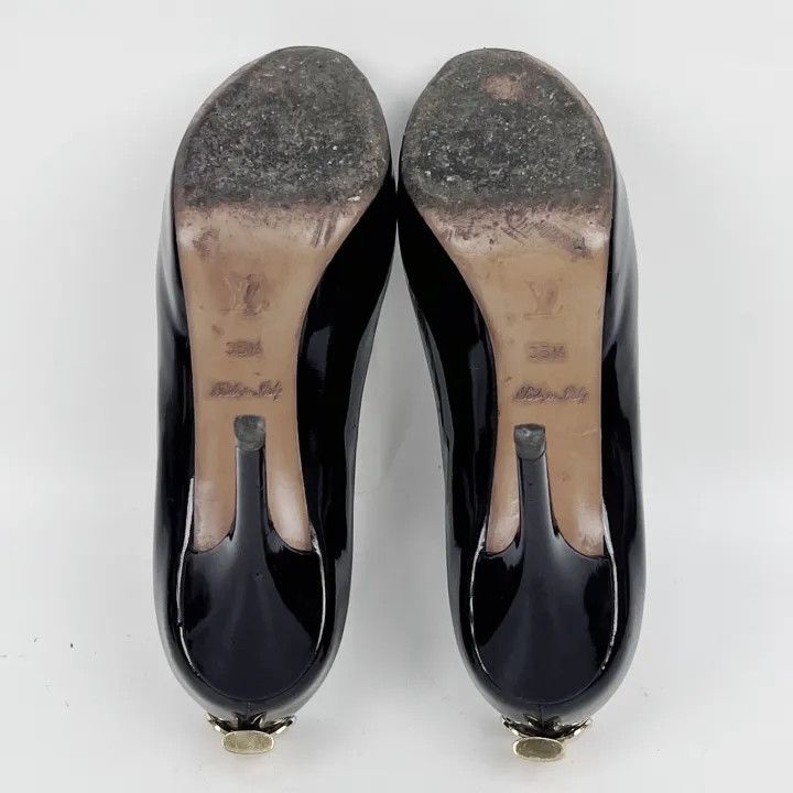 Louis Vuitton Louis Vuitton Black Patent Leather Peep-Toe Heels 0079 Size US 6 / IT 36 - 4 Thumbnail
