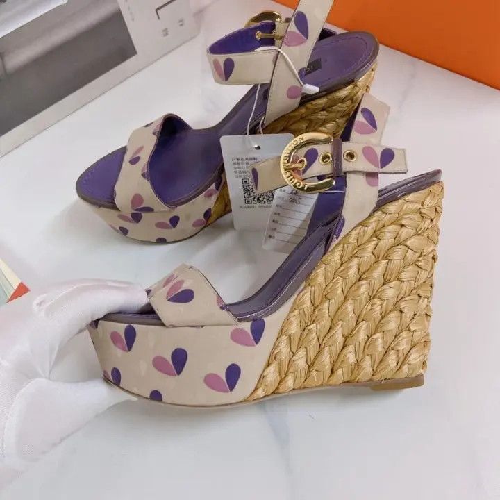 Louis Vuitton Louis Vuitton Purple Heeled Wedge Sandals 0079 Size US 6 / IT 36 - 6 Thumbnail