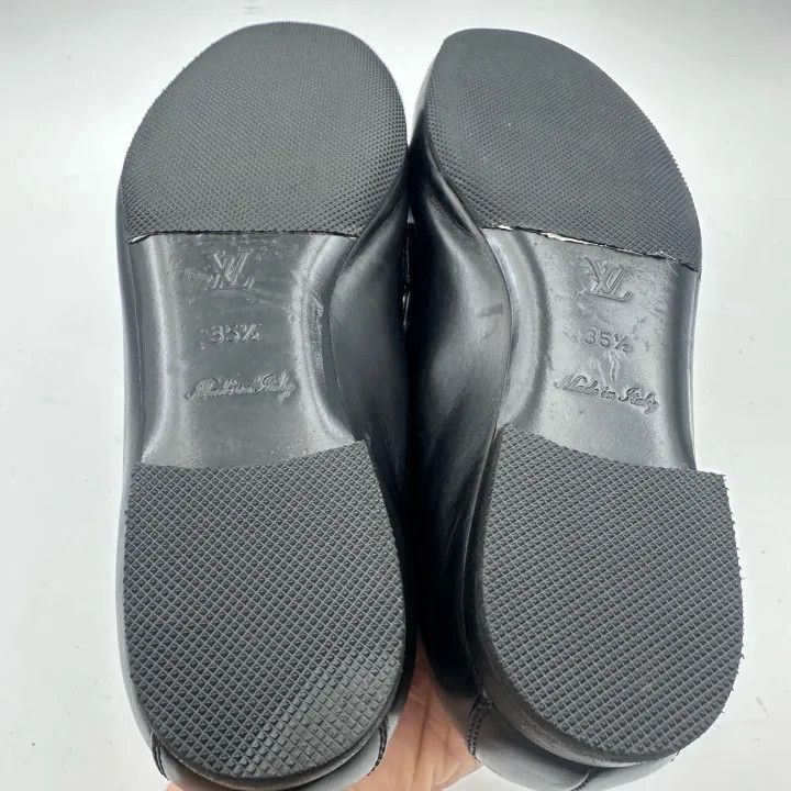 Louis Vuitton Louis Vuitton Black Leather Flat Slip-On Shoes 0079 Size US 6 / IT 36 - 6 Thumbnail