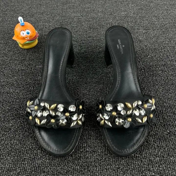 Louis Vuitton Louis Vuitton Black Embellished Heeled Mules 0079 Size US 6 / IT 36 - 2 Thumbnail
