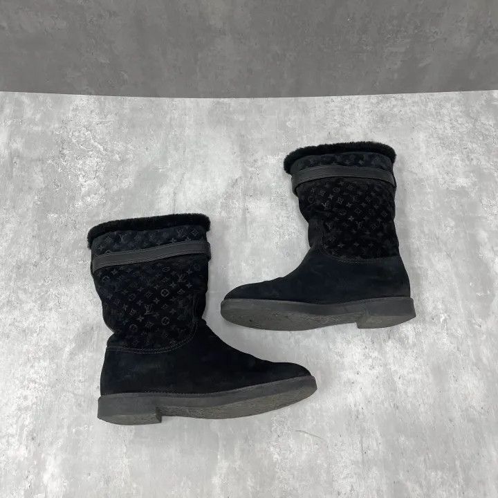 Louis Vuitton Louis Vuitton Black Wool Logo Snow Boots 0079 Size US 6 / IT 36 - 6 Thumbnail