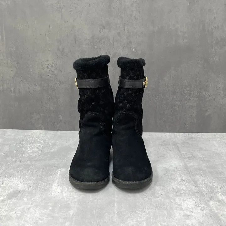 Louis Vuitton Louis Vuitton Black Wool Logo Snow Boots 0079 Size US 6 / IT 36 - 2 Thumbnail