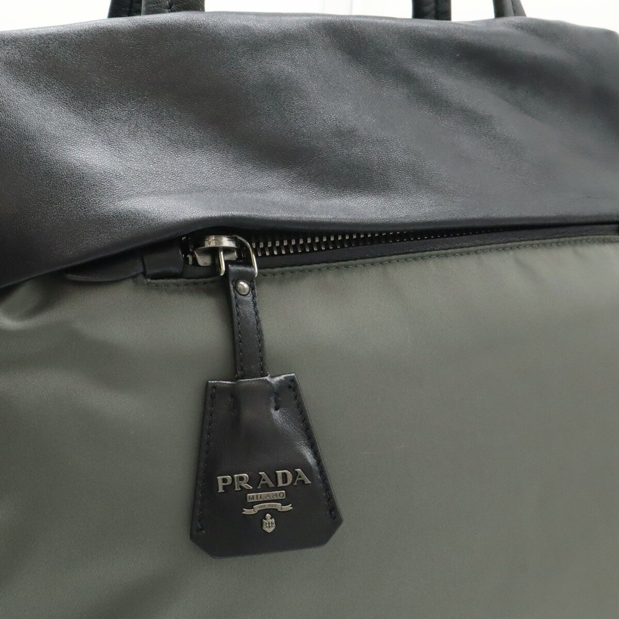 Prada Prada Tote Bag Shoulder Nylon Nappa Leather Bicolor NERO Black Grey Purchased at Duty Free Shop 1BG047 Size ONE SIZE - 10 Thumbnail