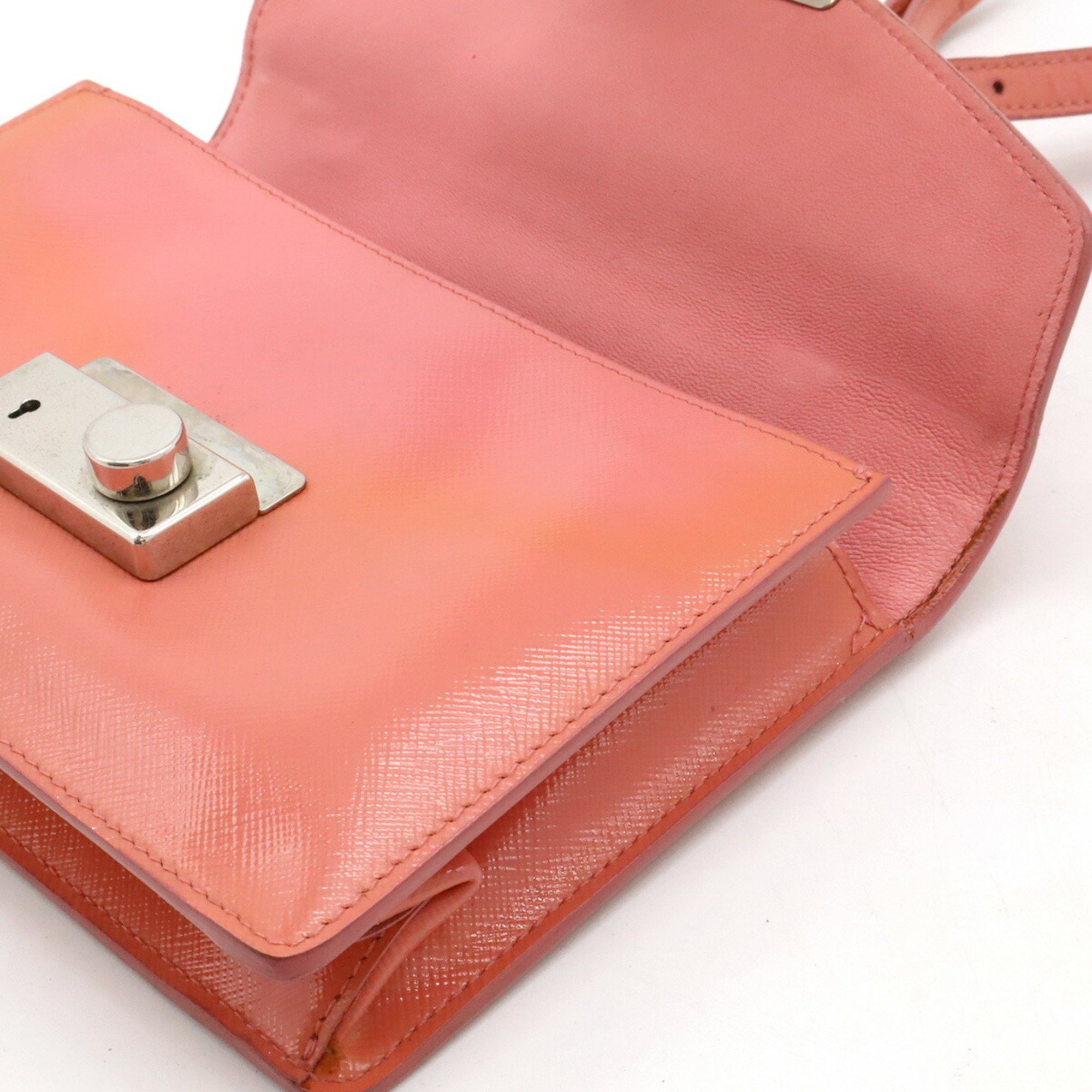 Prada PRADA Saffiano Bernic Handbag Shoulder Bag Pochette Patent Leather Pink BT0960 Size ONE SIZE - 8 Thumbnail