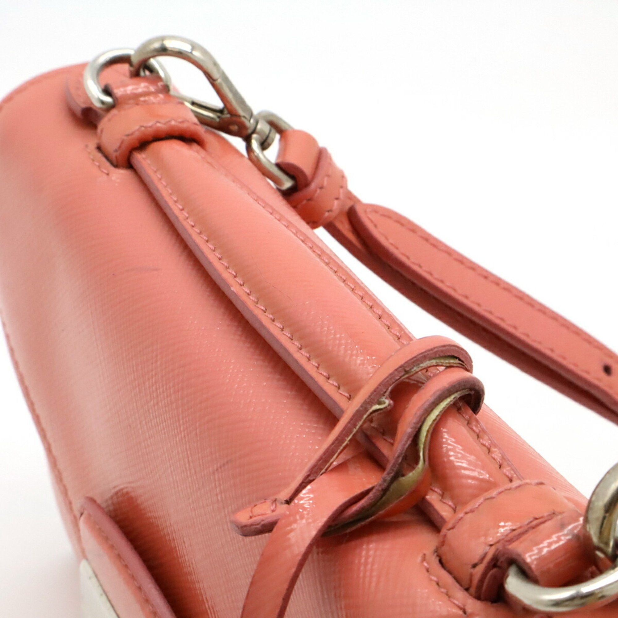 Prada PRADA Saffiano Bernic Handbag Shoulder Bag Pochette Patent Leather Pink BT0960 Size ONE SIZE - 7 Thumbnail