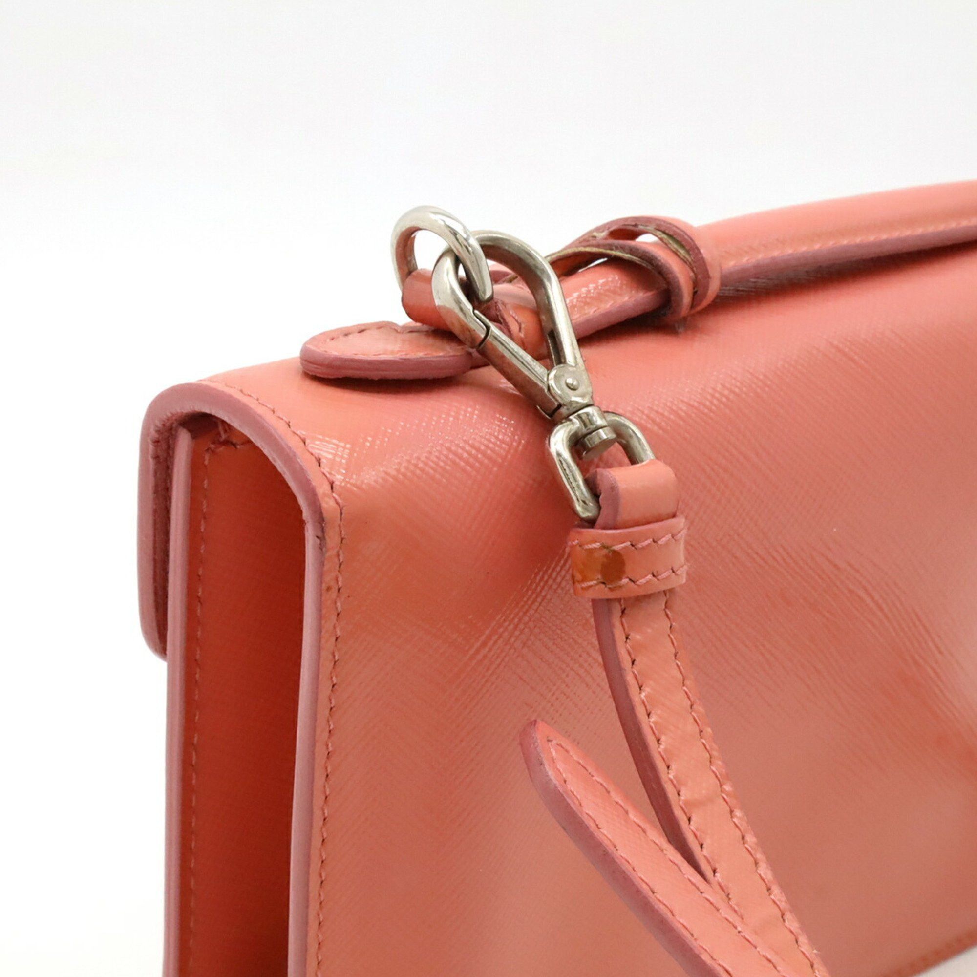 Prada PRADA Saffiano Bernic Handbag Shoulder Bag Pochette Patent Leather Pink BT0960 Size ONE SIZE - 5 Thumbnail