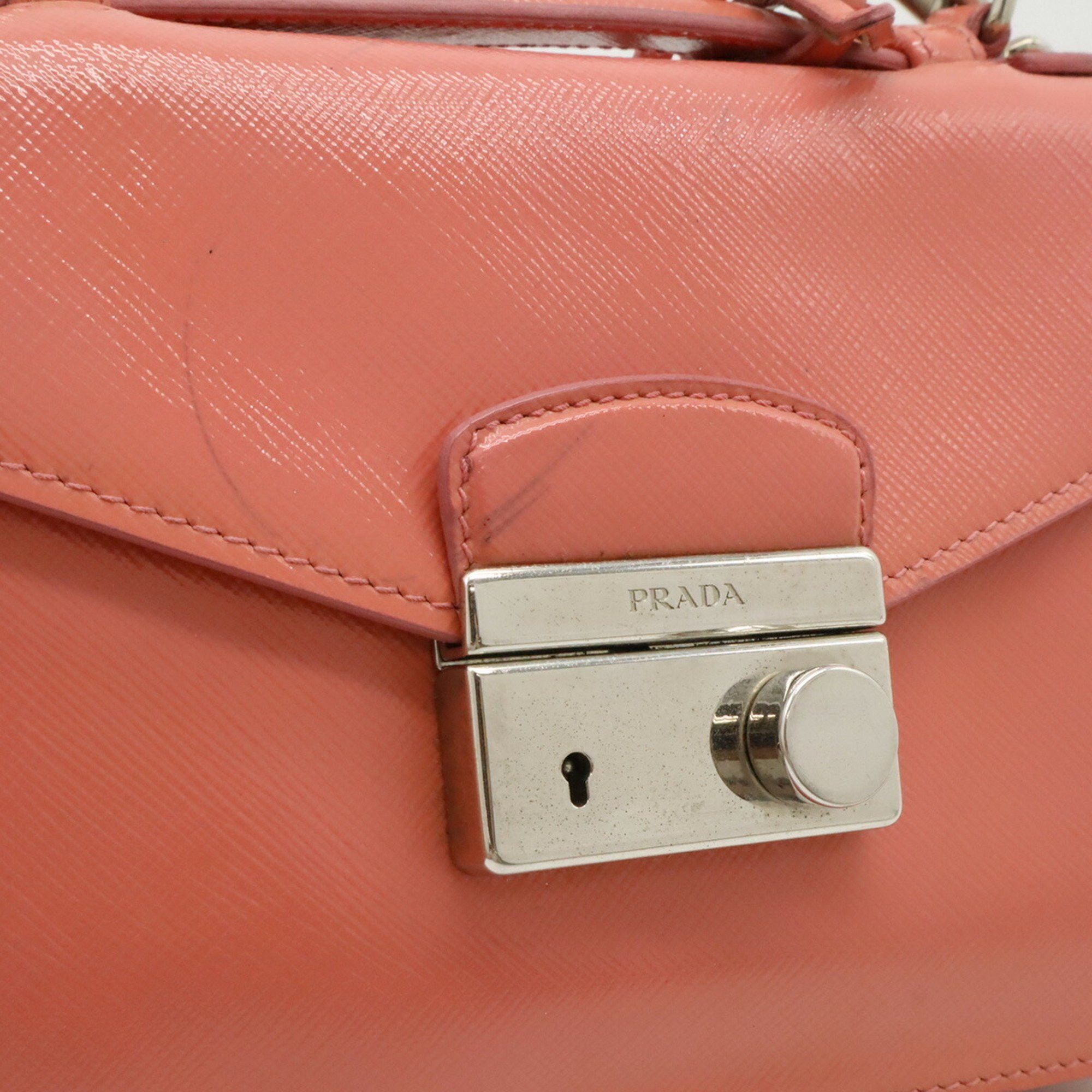 Prada PRADA Saffiano Bernic Handbag Shoulder Bag Pochette Patent Leather Pink BT0960 Size ONE SIZE - 10 Thumbnail