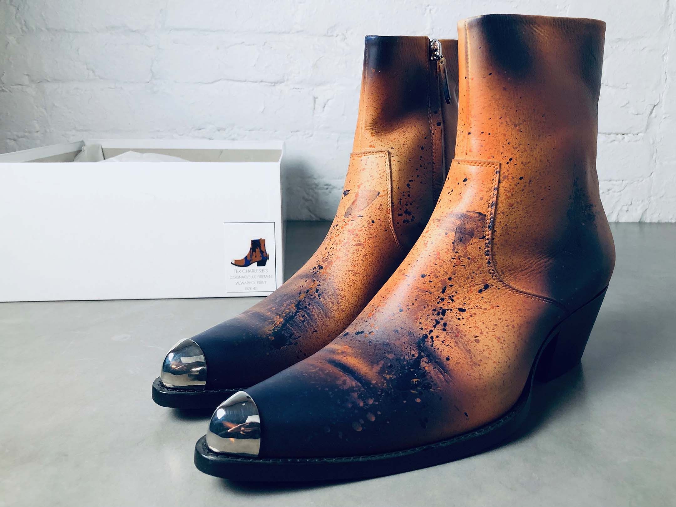 Tex-C Leather Boots Size 45 Cognac/Blue