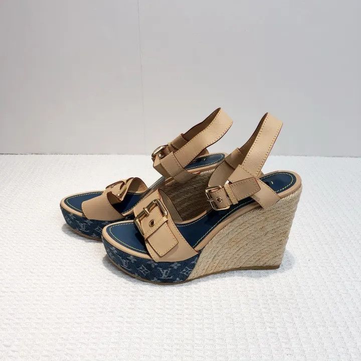 Louis Vuitton Louis Vuitton Classic Monogram Wedge Sandals 0079 Size US 8 / IT 38 - 8 Thumbnail