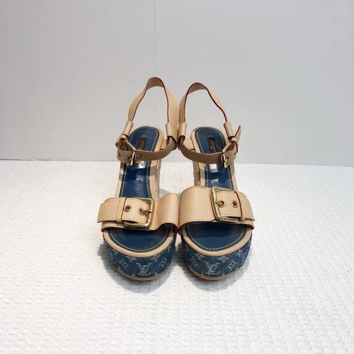 Louis Vuitton Louis Vuitton Classic Monogram Wedge Sandals 0079 Size US 8 / IT 38 - 2 Thumbnail