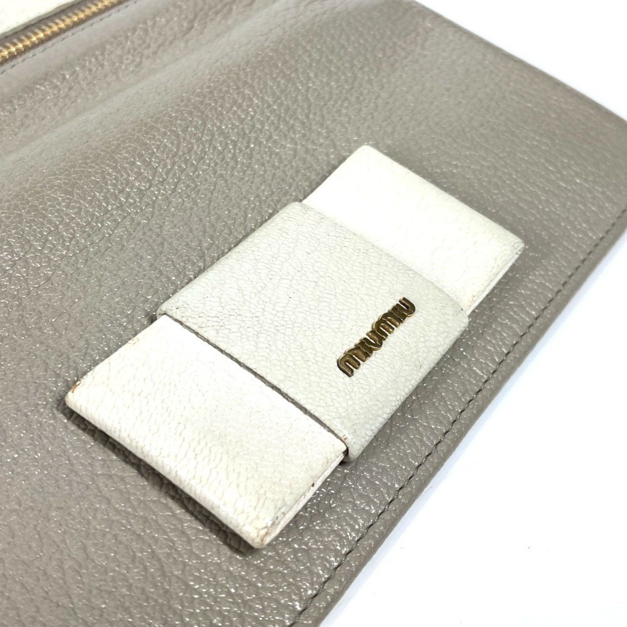 Miu Miu Miu Miu miu 5MH109 Pass case with business card holder and Madras long wallet Ribbon Long Leather Women's Gray Size ONE SIZE - 9 Thumbnail