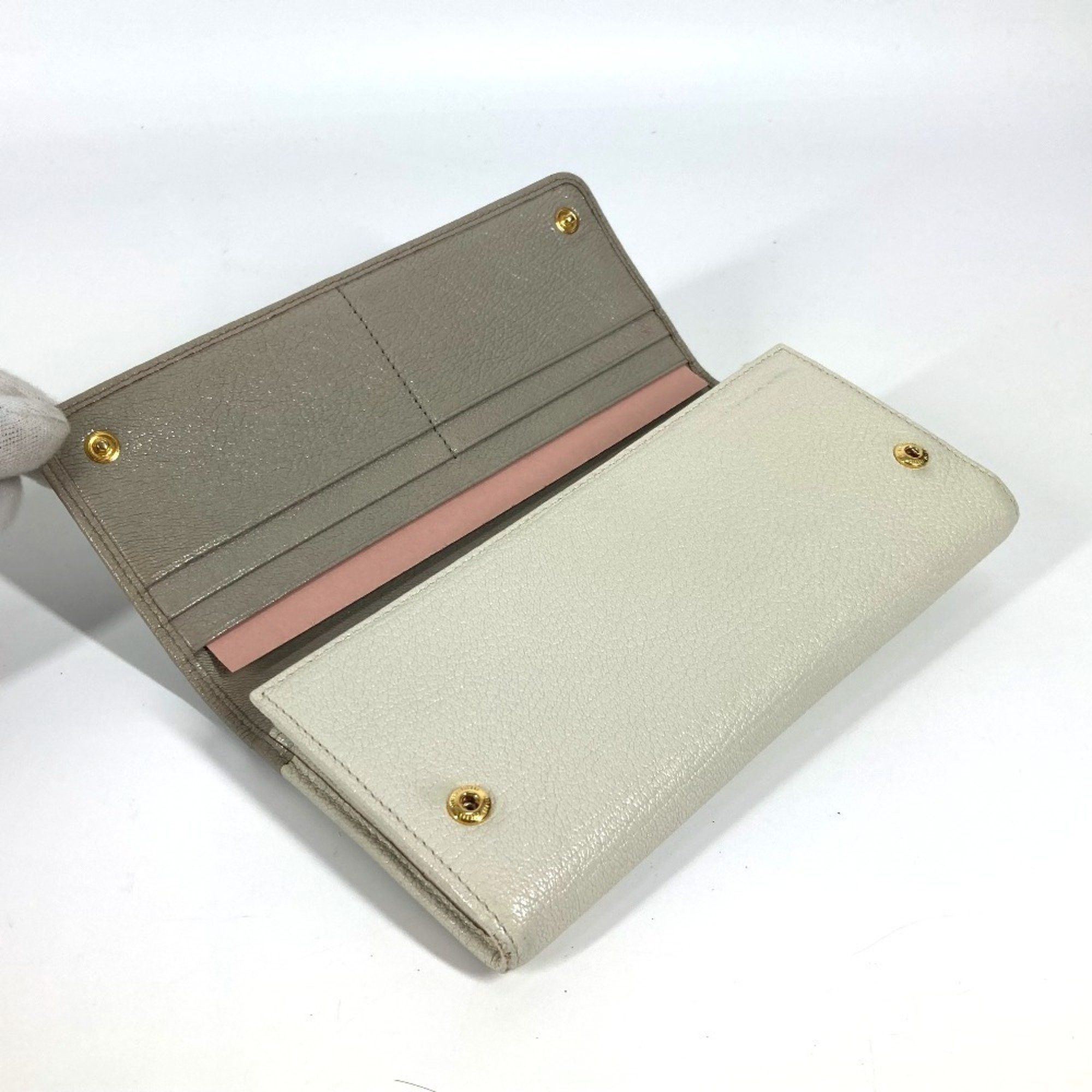Miu Miu Miu Miu miu 5MH109 Pass case with business card holder and Madras long wallet Ribbon Long Leather Women's Gray Size ONE SIZE - 7 Thumbnail