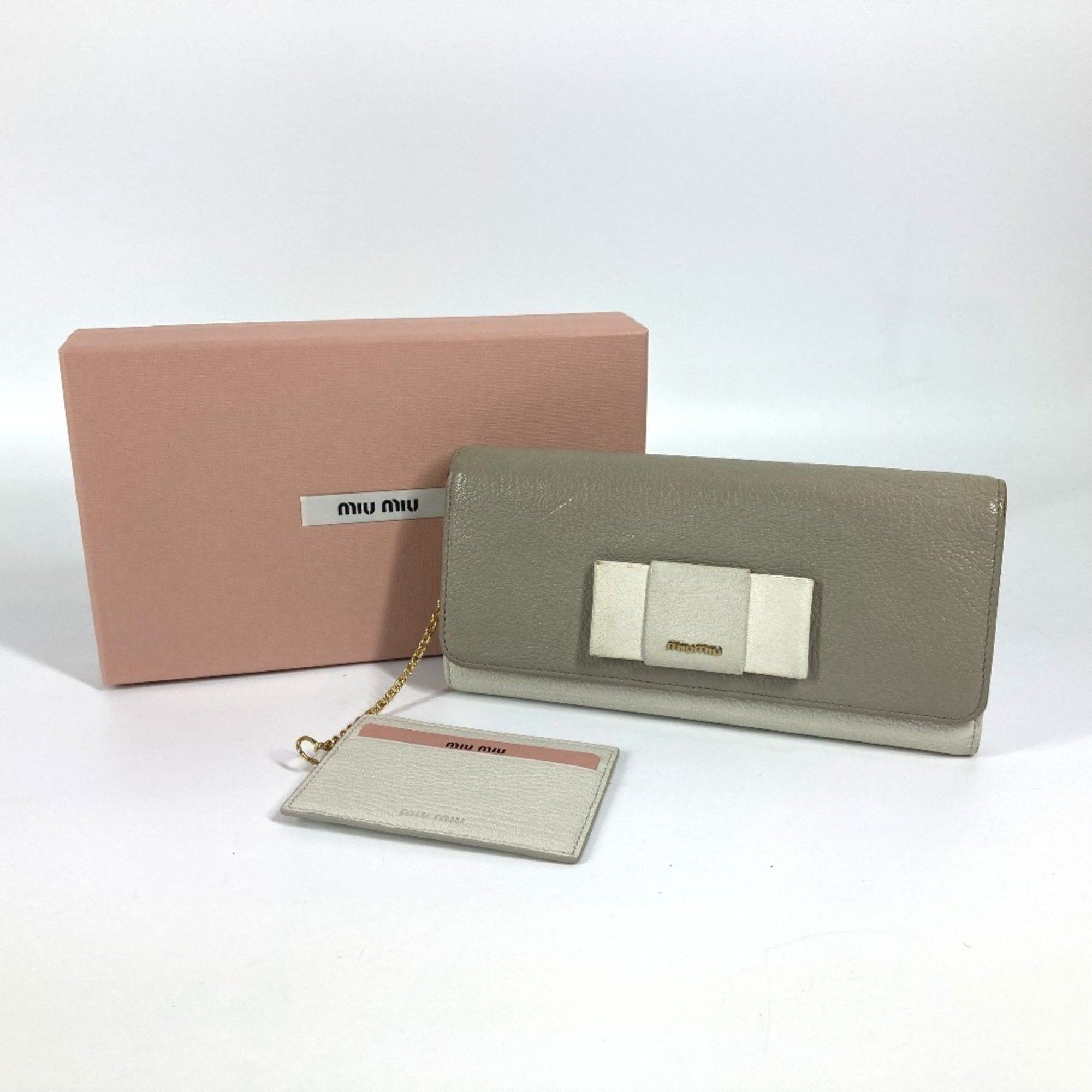 Miu Miu Miu Miu miu 5MH109 Pass case with business card holder and Madras long wallet Ribbon Long Leather Women's Gray Size ONE SIZE - 17 Thumbnail