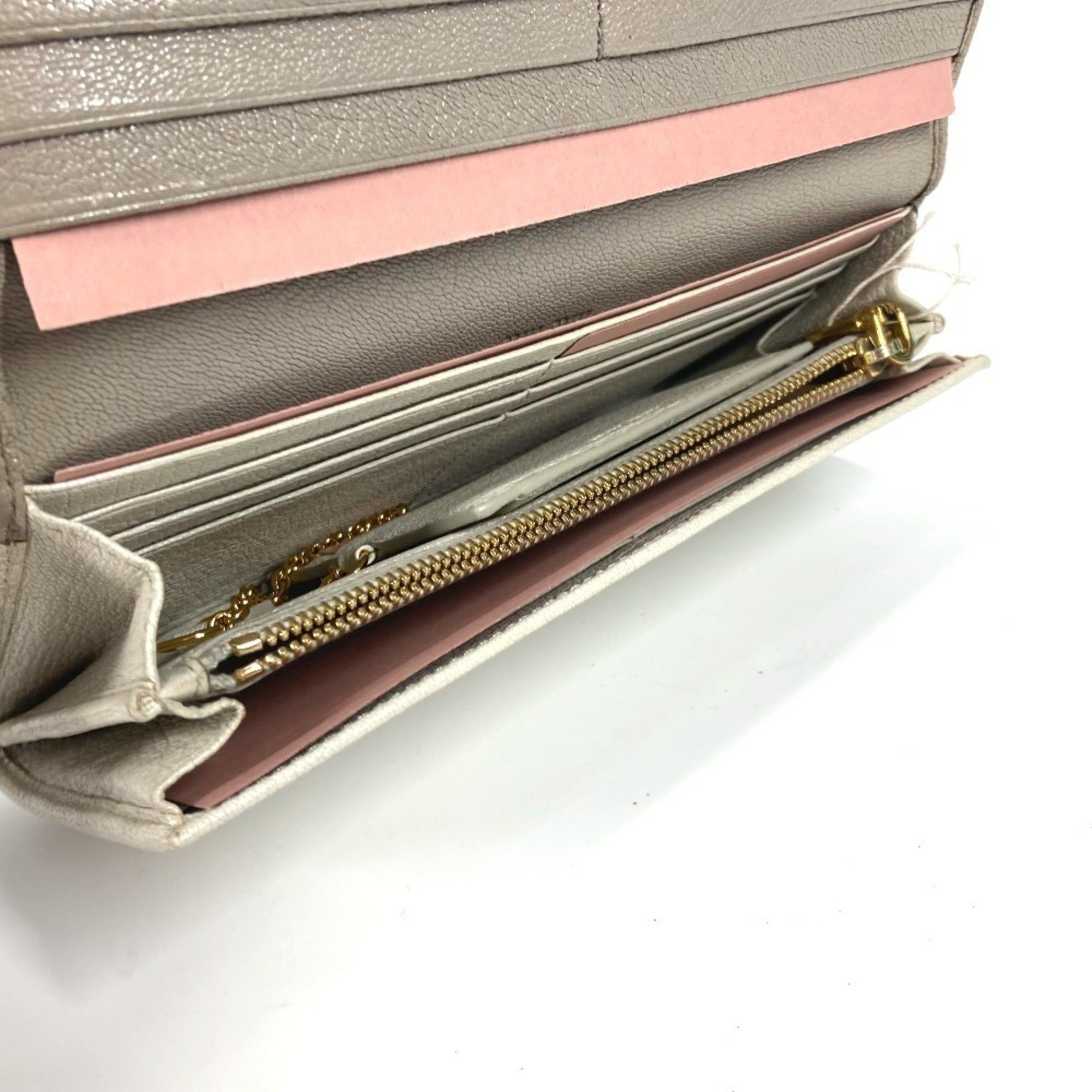 Miu Miu Miu Miu miu 5MH109 Pass case with business card holder and Madras long wallet Ribbon Long Leather Women's Gray Size ONE SIZE - 8 Thumbnail