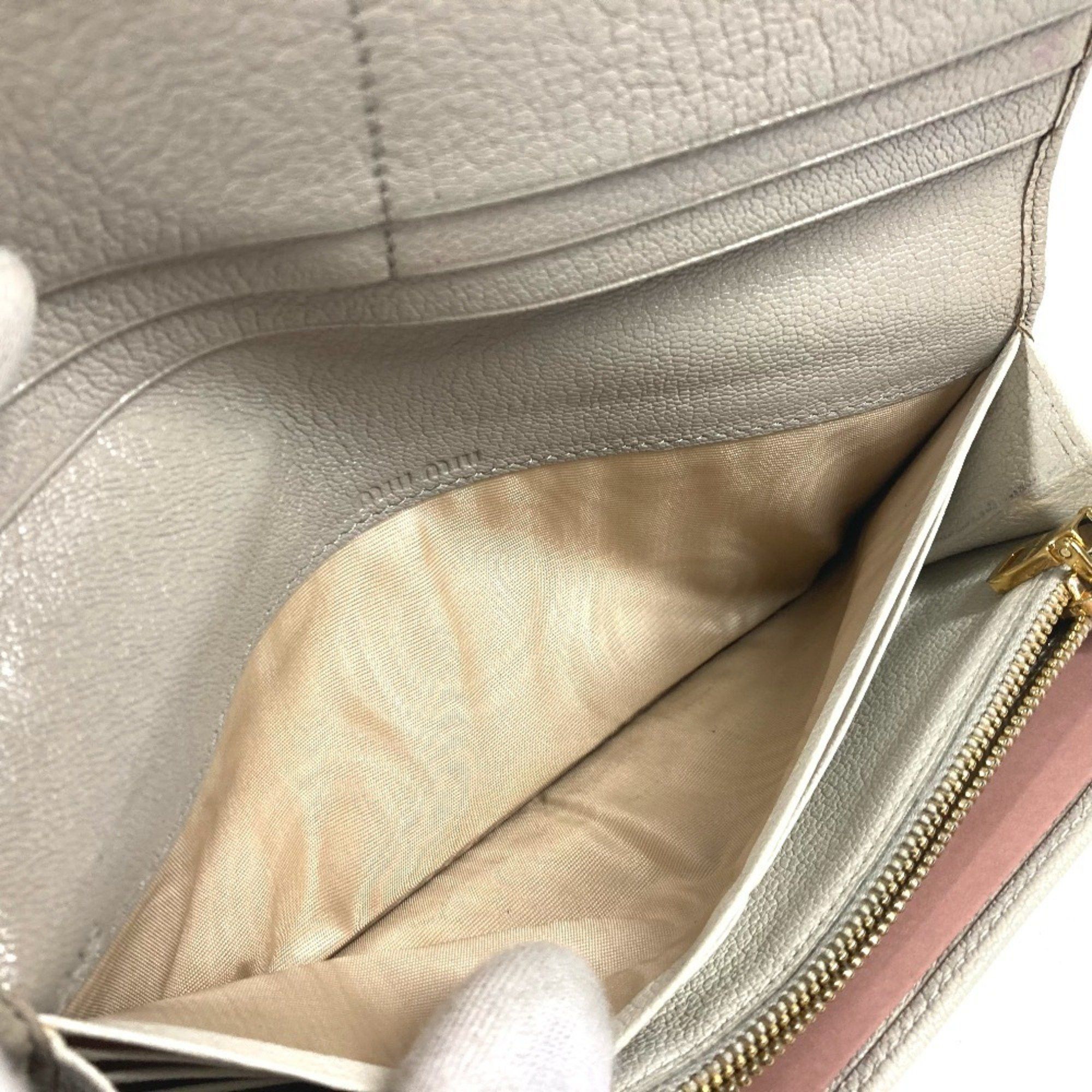 Miu Miu Miu Miu miu 5MH109 Pass case with business card holder and Madras long wallet Ribbon Long Leather Women's Gray Size ONE SIZE - 13 Thumbnail