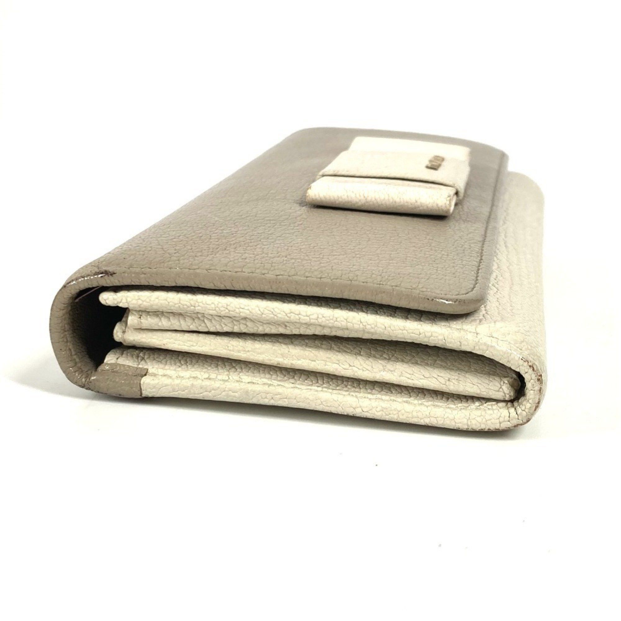Miu Miu Miu Miu miu 5MH109 Pass case with business card holder and Madras long wallet Ribbon Long Leather Women's Gray Size ONE SIZE - 4 Thumbnail