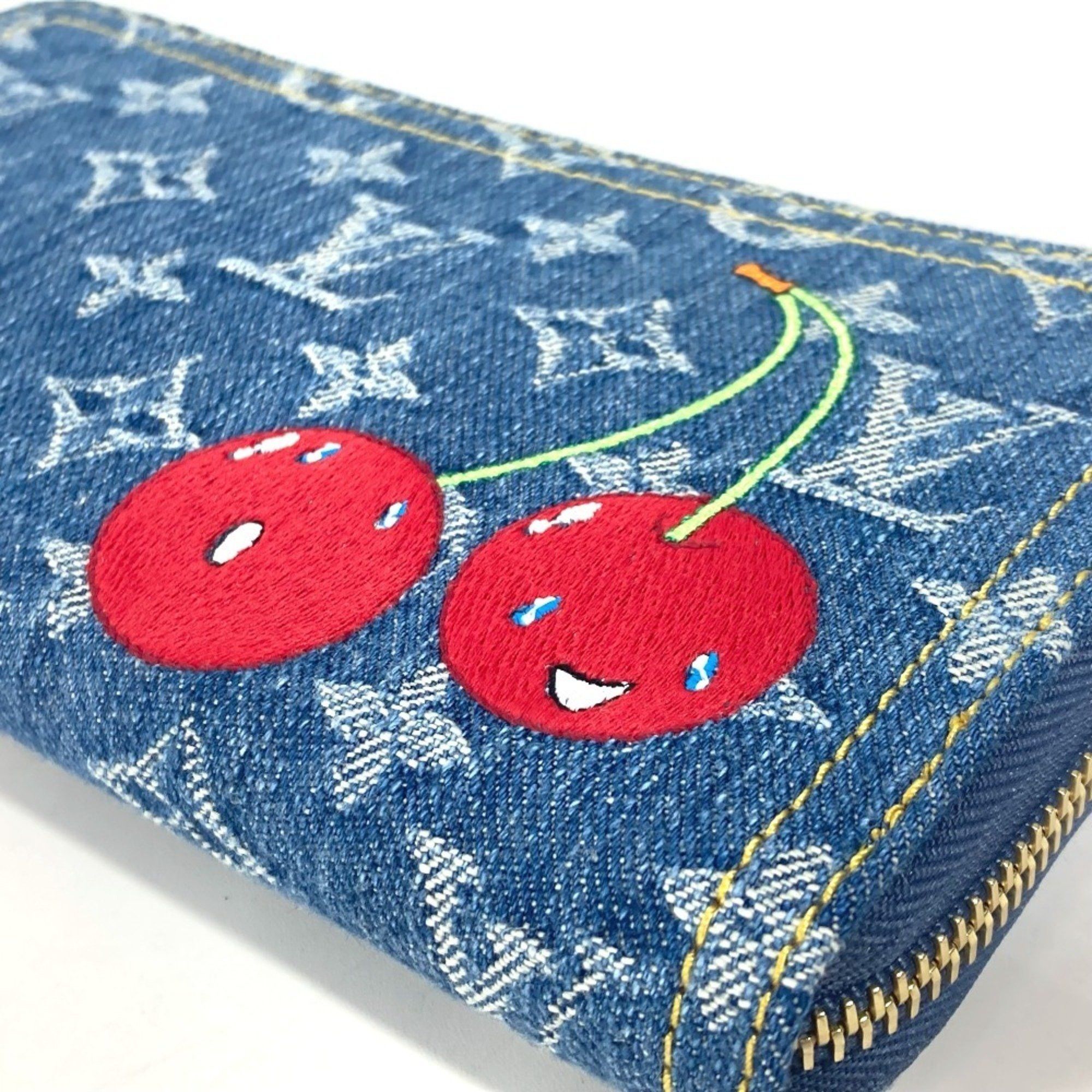 Louis Vuitton LOUIS VUITTON M23161 Takashi Murakami collaboration Monogram denim Cherry LV x TM Zippy Wallet Long wallet Round zipper Women's Blue Size ONE SIZE - 4 Thumbnail