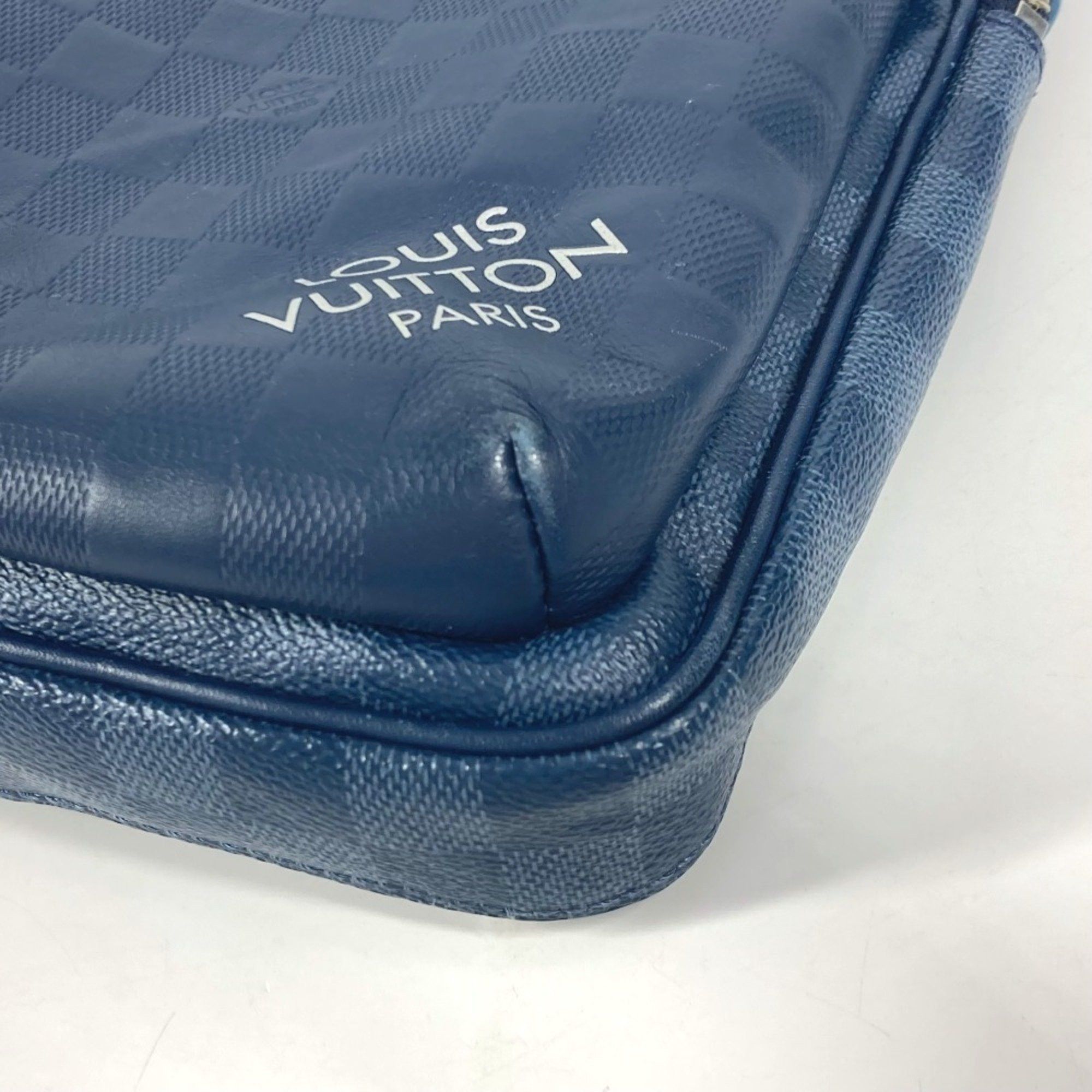 LOUIS VUITTON N40439 Damier Squared Avenue Sling Bag, Belt Shoulder Cross Body Graphite Canvas, Infini Leather, Men's, Women's, Navy
