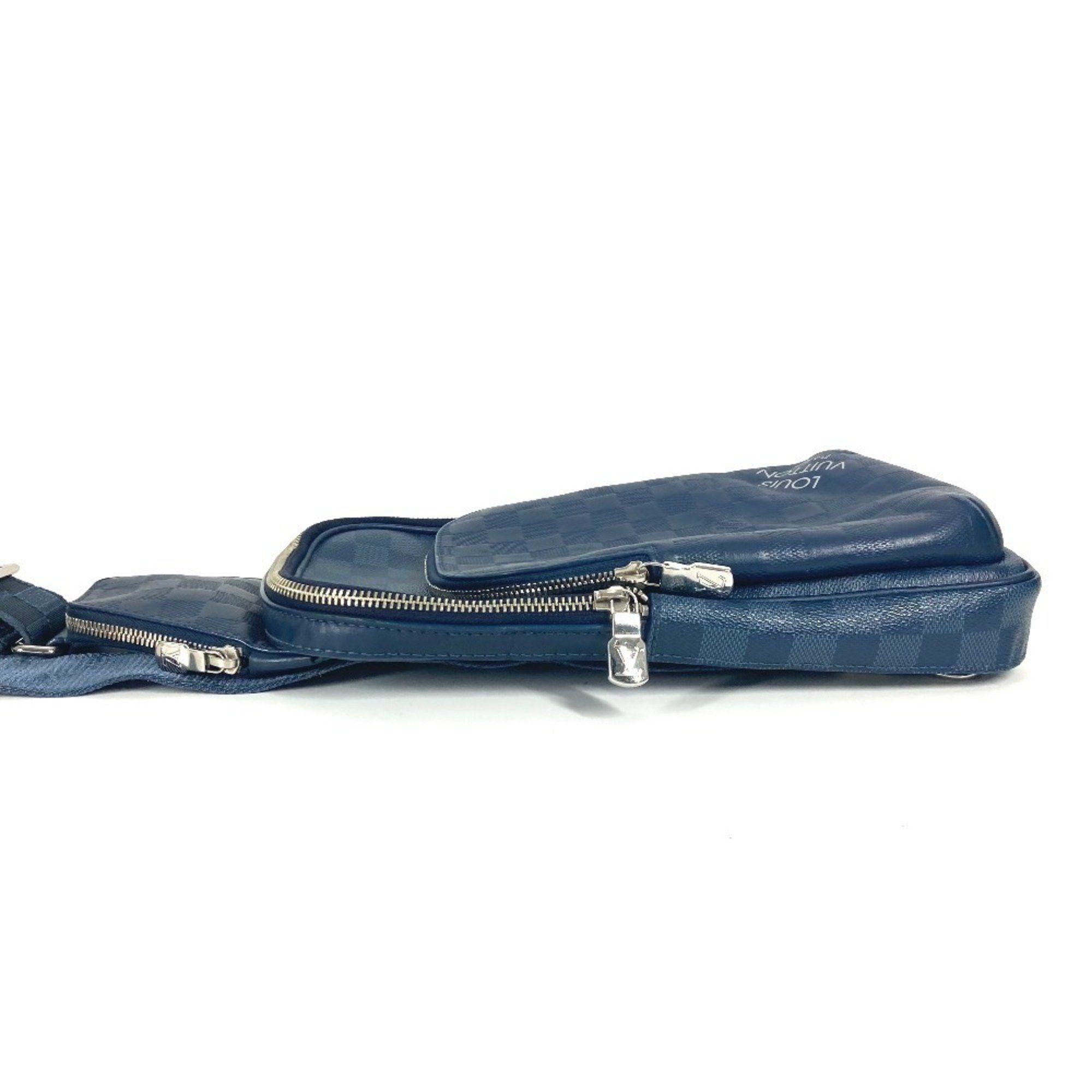 LOUIS VUITTON N40439 Damier Squared Avenue Sling Bag, Belt Shoulder Cross Body Graphite Canvas, Infini Leather, Men's, Women's, Navy