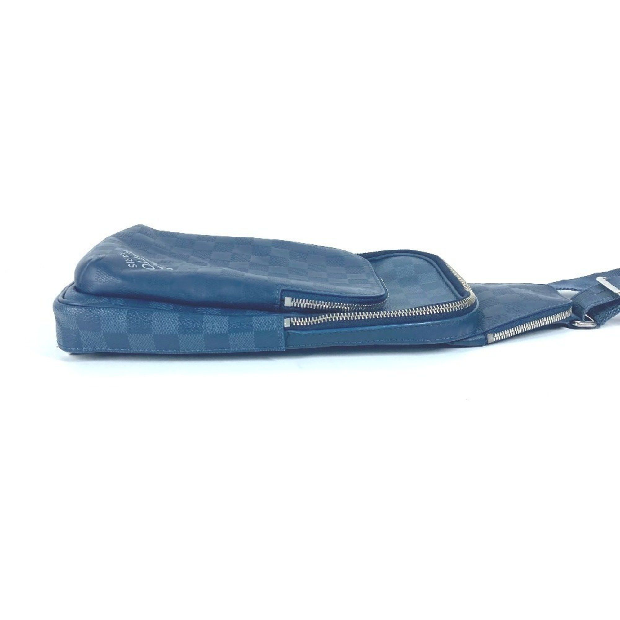 LOUIS VUITTON N40439 Damier Squared Avenue Sling Bag, Belt Shoulder Cross Body Graphite Canvas, Infini Leather, Men's, Women's, Navy