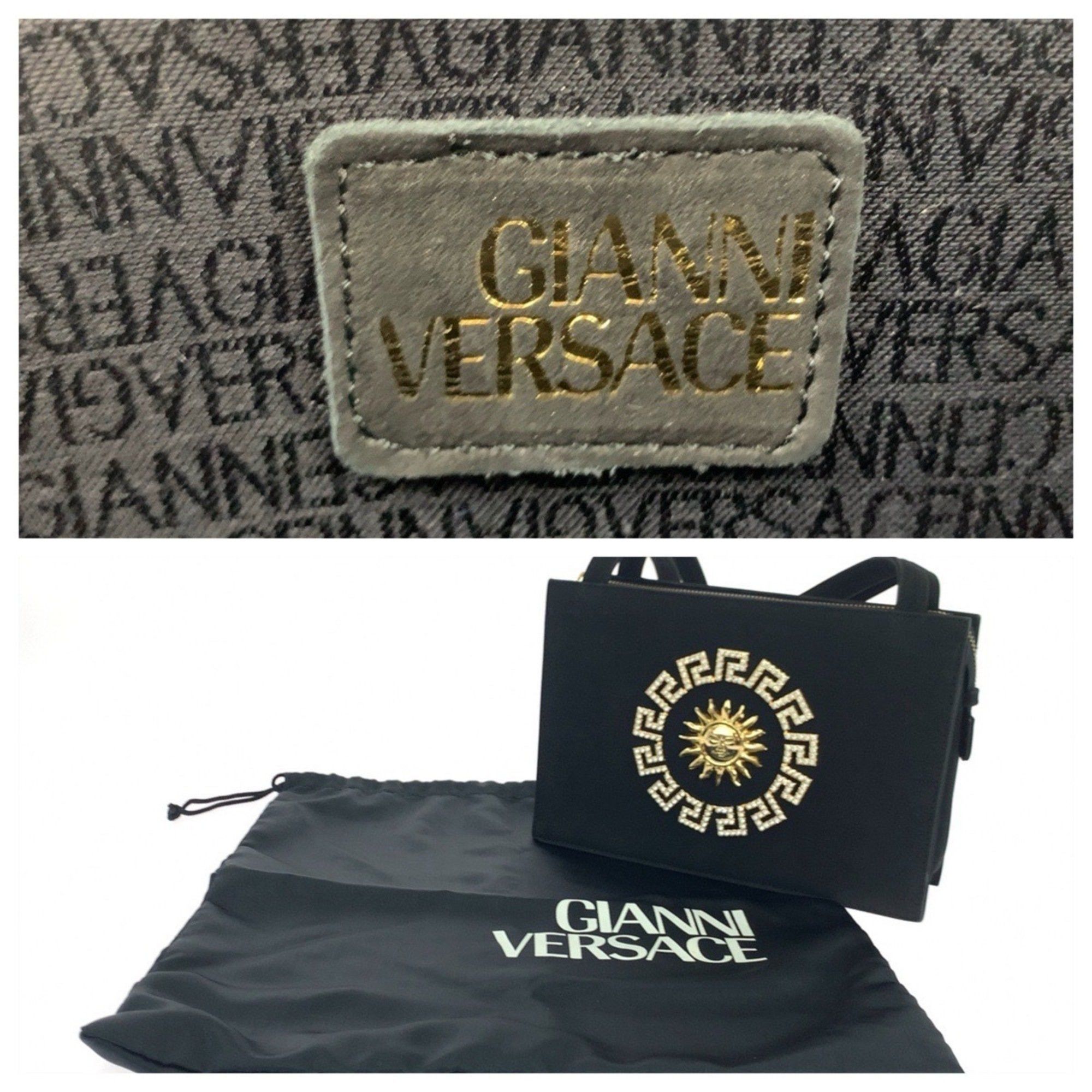 Versace Gianni Versace Vintage Sunburst Black Suede Shoulder Bag with Gold Hardware, Women's Tote Size ONE SIZE - 4 Thumbnail