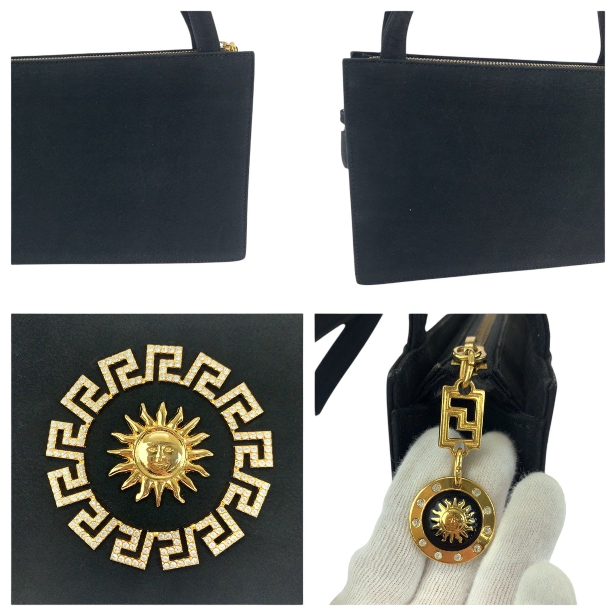 Versace Gianni Versace Vintage Sunburst Black Suede Shoulder Bag with Gold Hardware, Women's Tote Size ONE SIZE - 6 Thumbnail