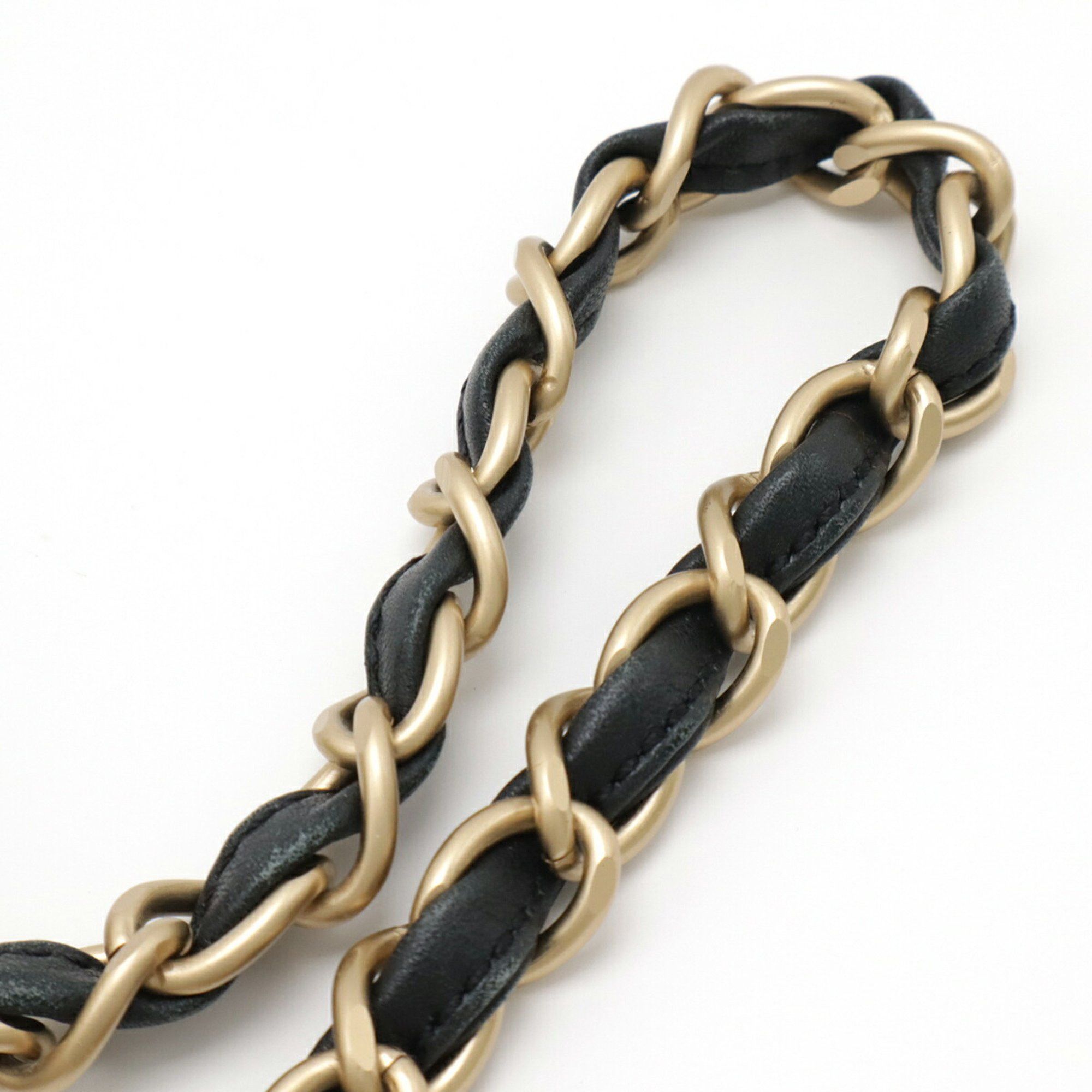 CHANEL 2.55 Matelasse Chain Bag Shoulder Satin Leather Champagne Gold Black