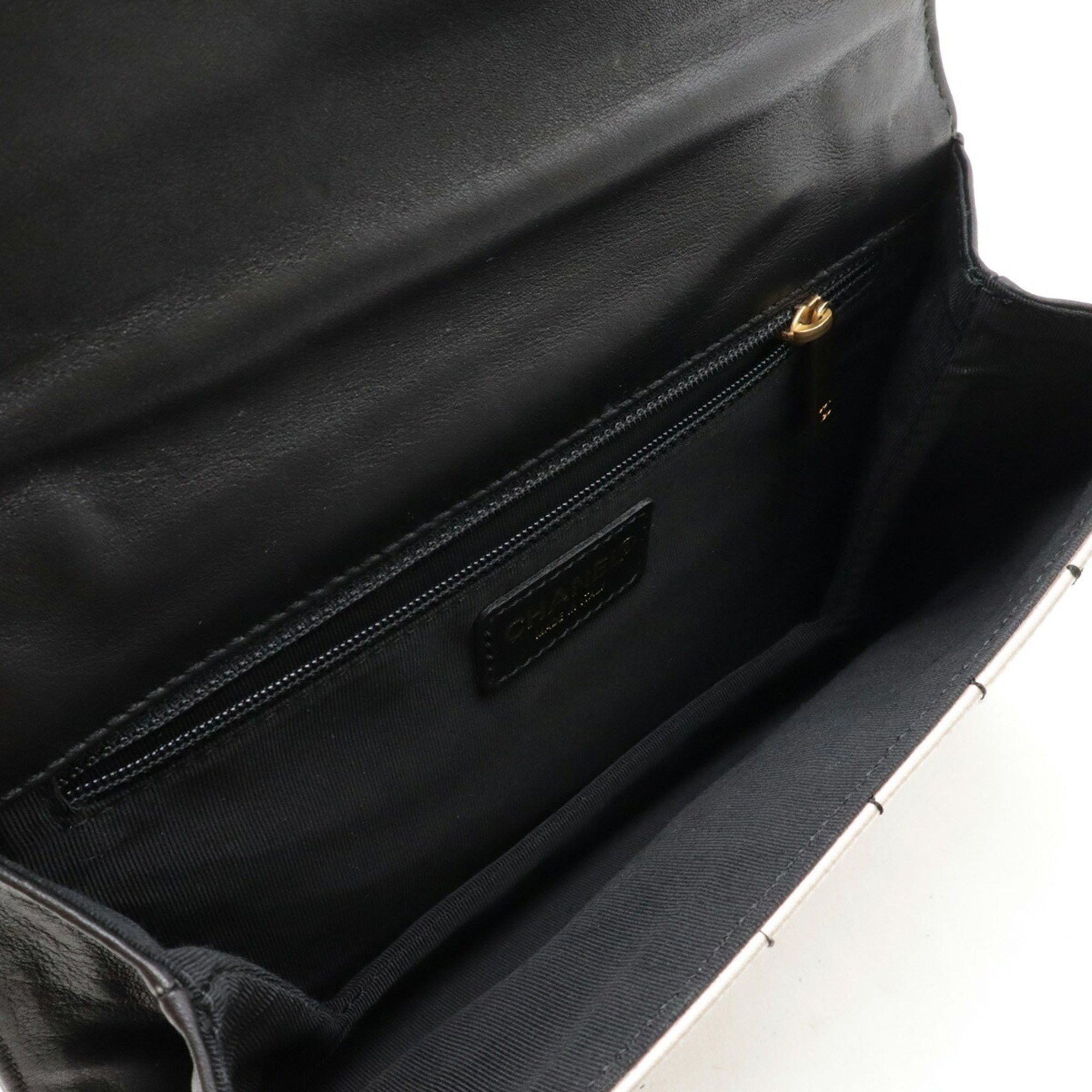 CHANEL 2.55 Matelasse Chain Bag Shoulder Satin Leather Champagne Gold Black