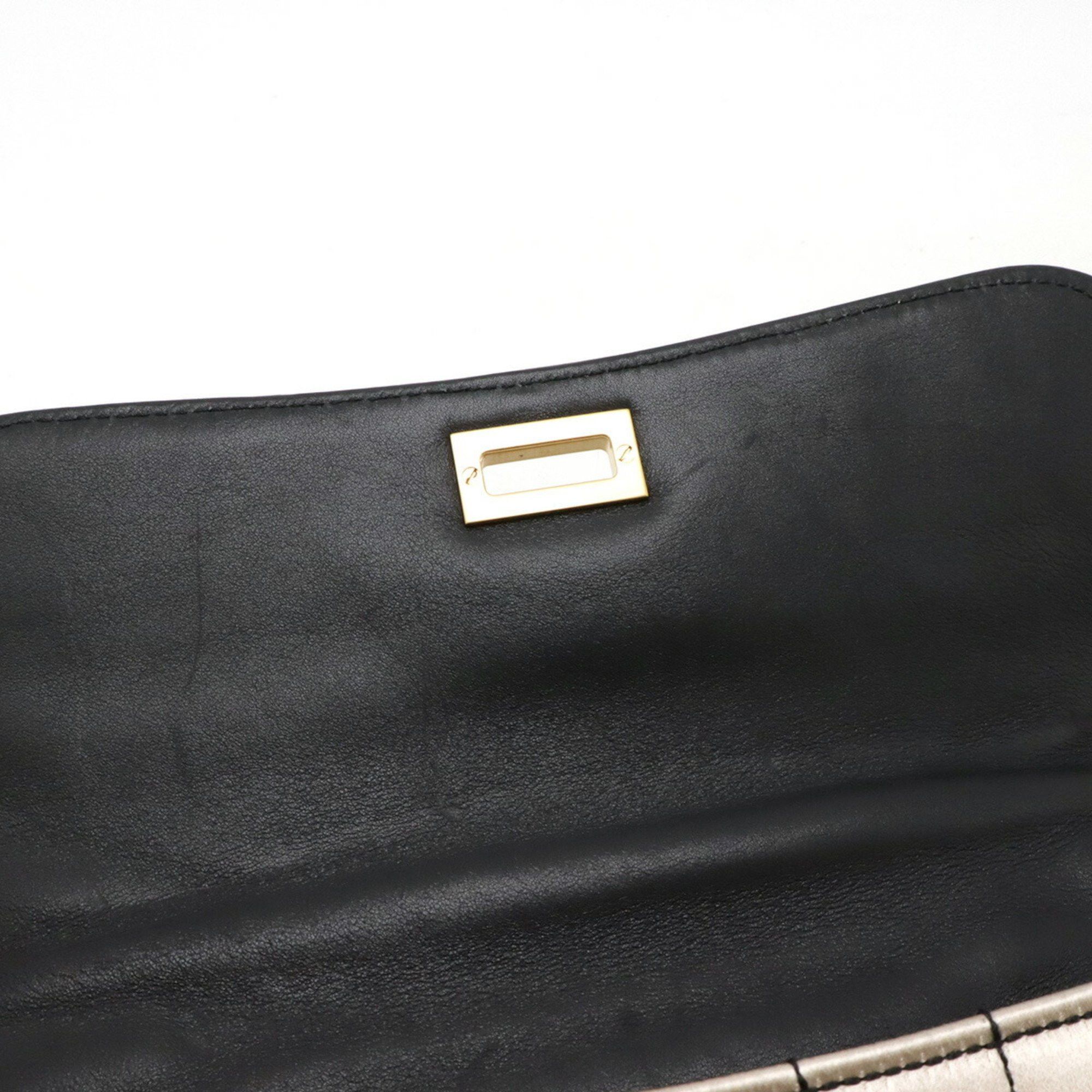 CHANEL 2.55 Matelasse Chain Bag Shoulder Satin Leather Champagne Gold Black