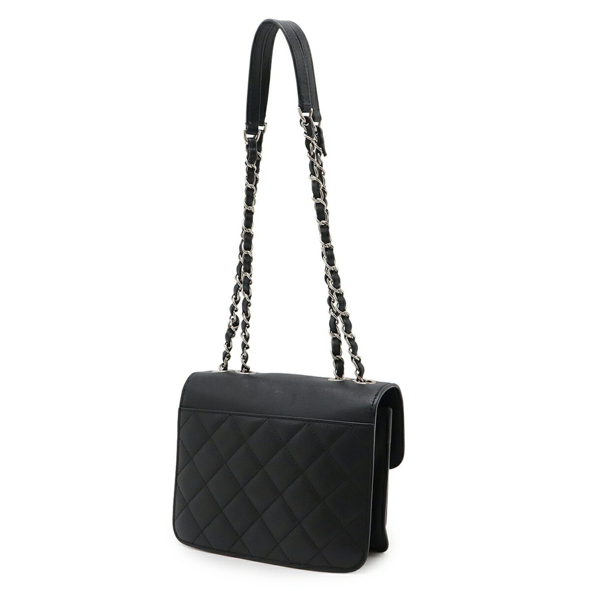 Chanel CHANEL Half Coco Mark Double Chain Shoulder Bag Leather Black Size ONE SIZE - 3 Thumbnail