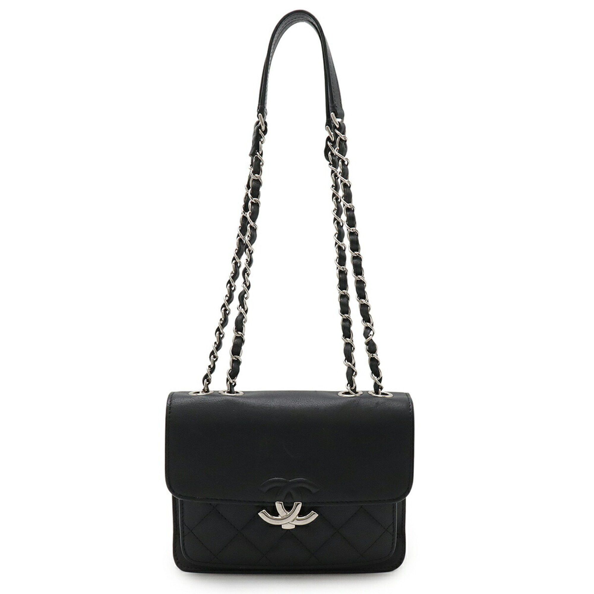 Chanel CHANEL Half Coco Mark Double Chain Shoulder Bag Leather Black Size ONE SIZE - 2 Thumbnail