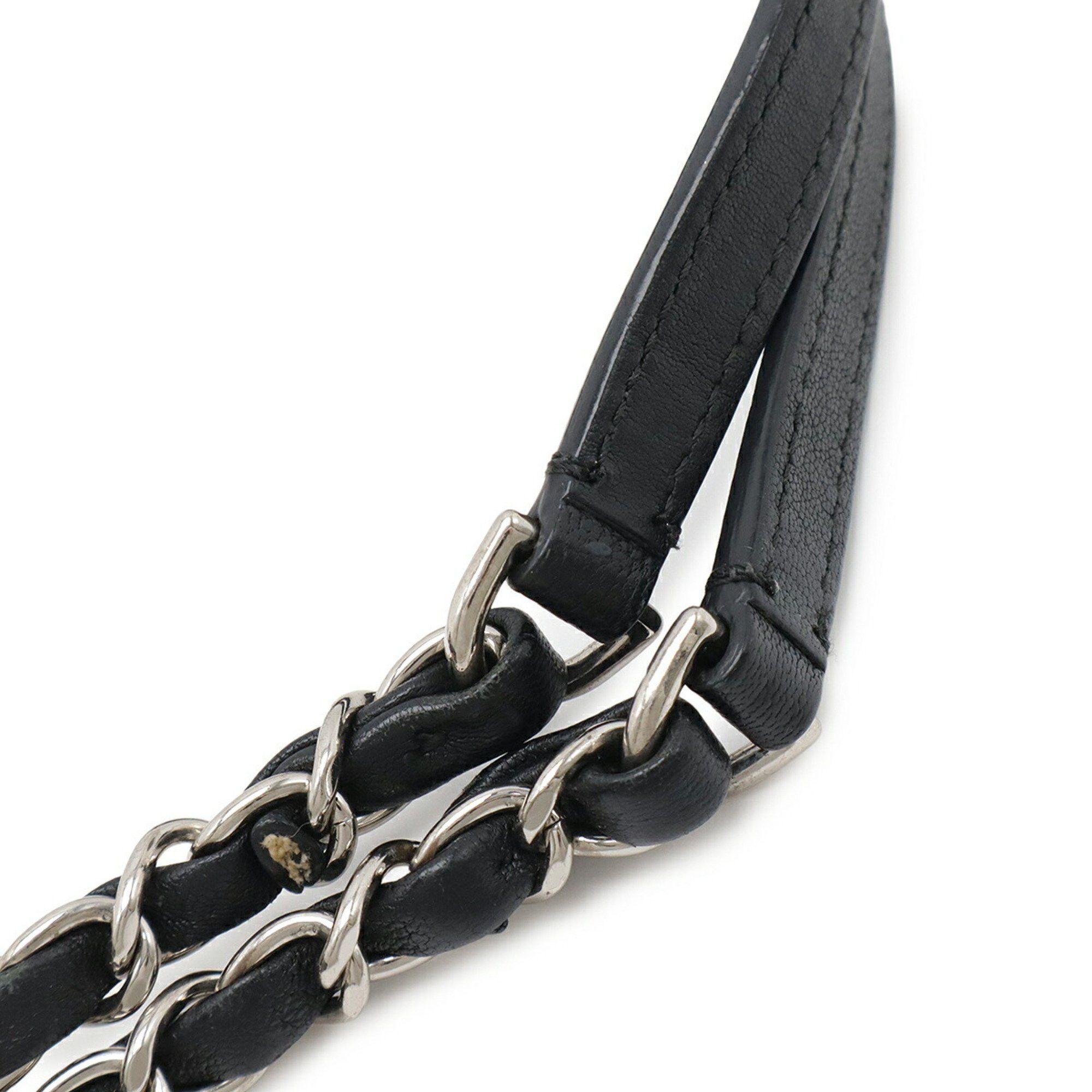 Chanel CHANEL Half Coco Mark Double Chain Shoulder Bag Leather Black Size ONE SIZE - 6 Thumbnail