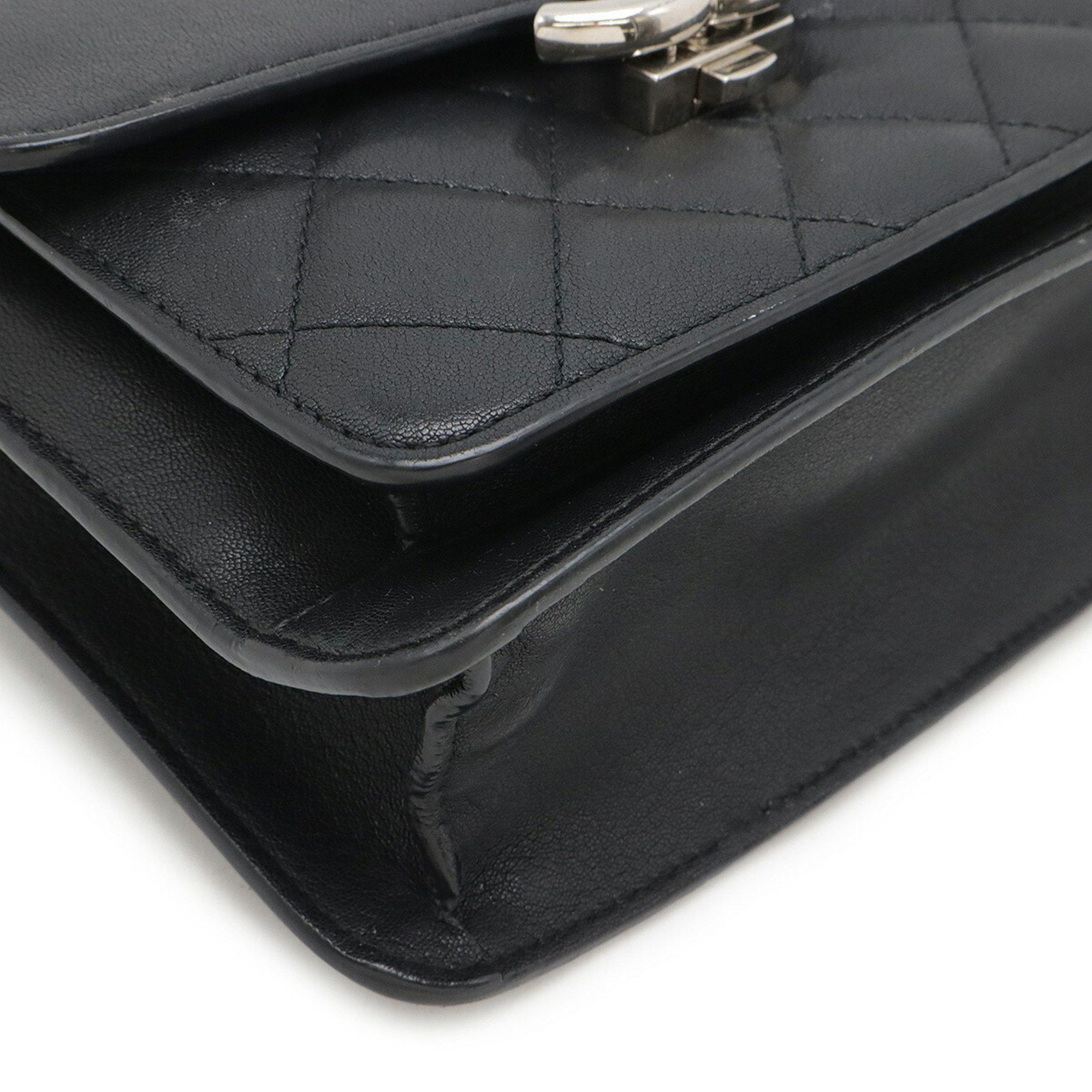 Chanel CHANEL Half Coco Mark Double Chain Shoulder Bag Leather Black Size ONE SIZE - 4 Thumbnail