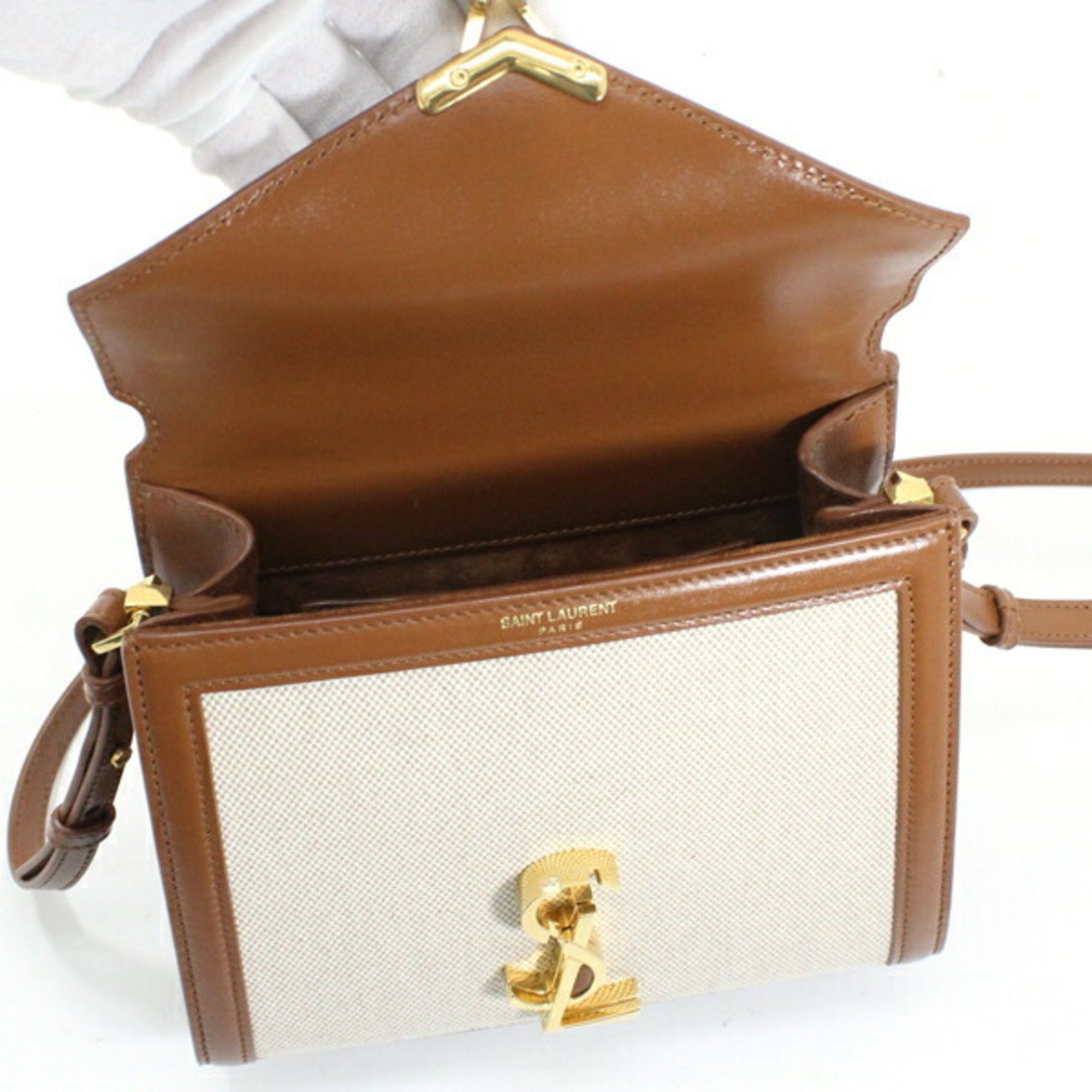 Saint Laurent Paris YSL Saint Laurent Cassandra Mini Shoulder Bag, Women's Canvas Brown, KM3046 Size ONE SIZE - 13 Thumbnail