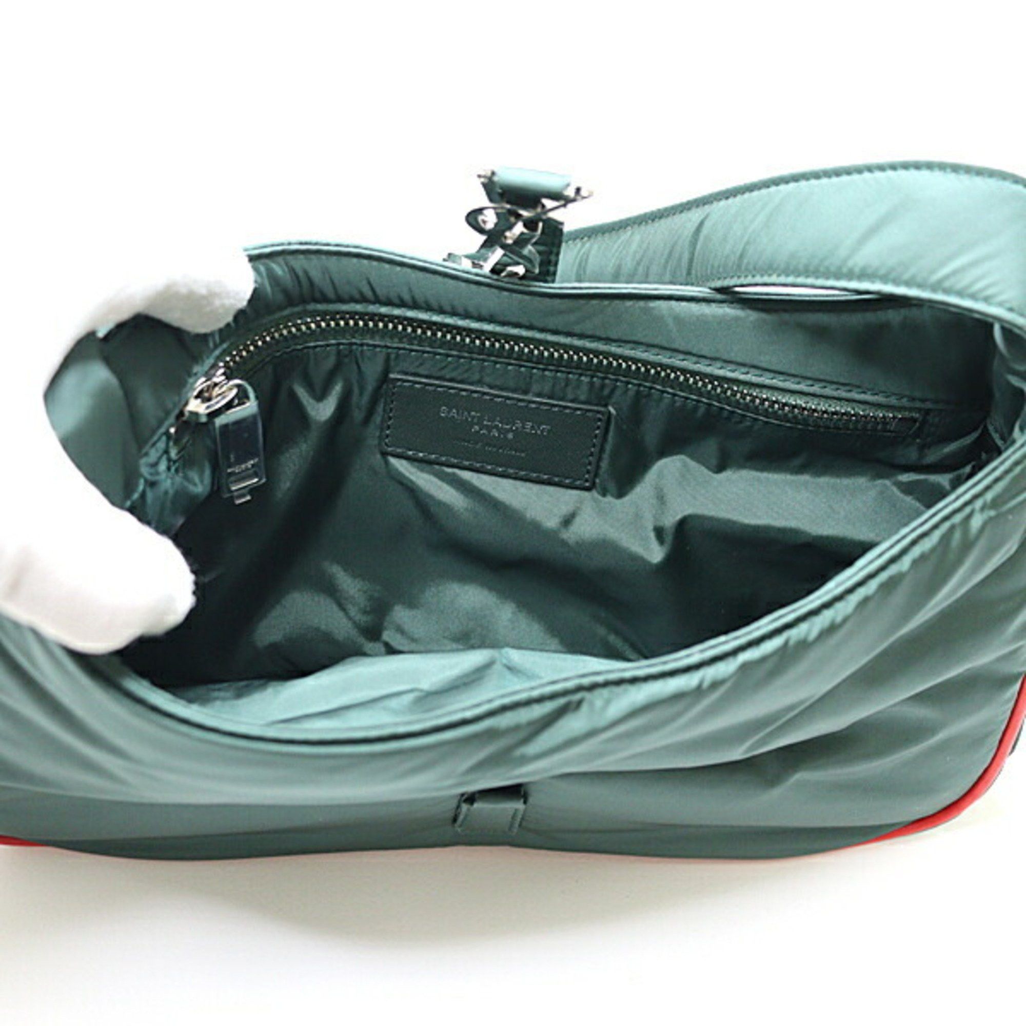 Saint Laurent Paris Saint Laurent YSL Le Cin Cassette Shoulder Bag Eco Nylon Khaki Green/Red 733294 Size ONE SIZE - 3 Thumbnail