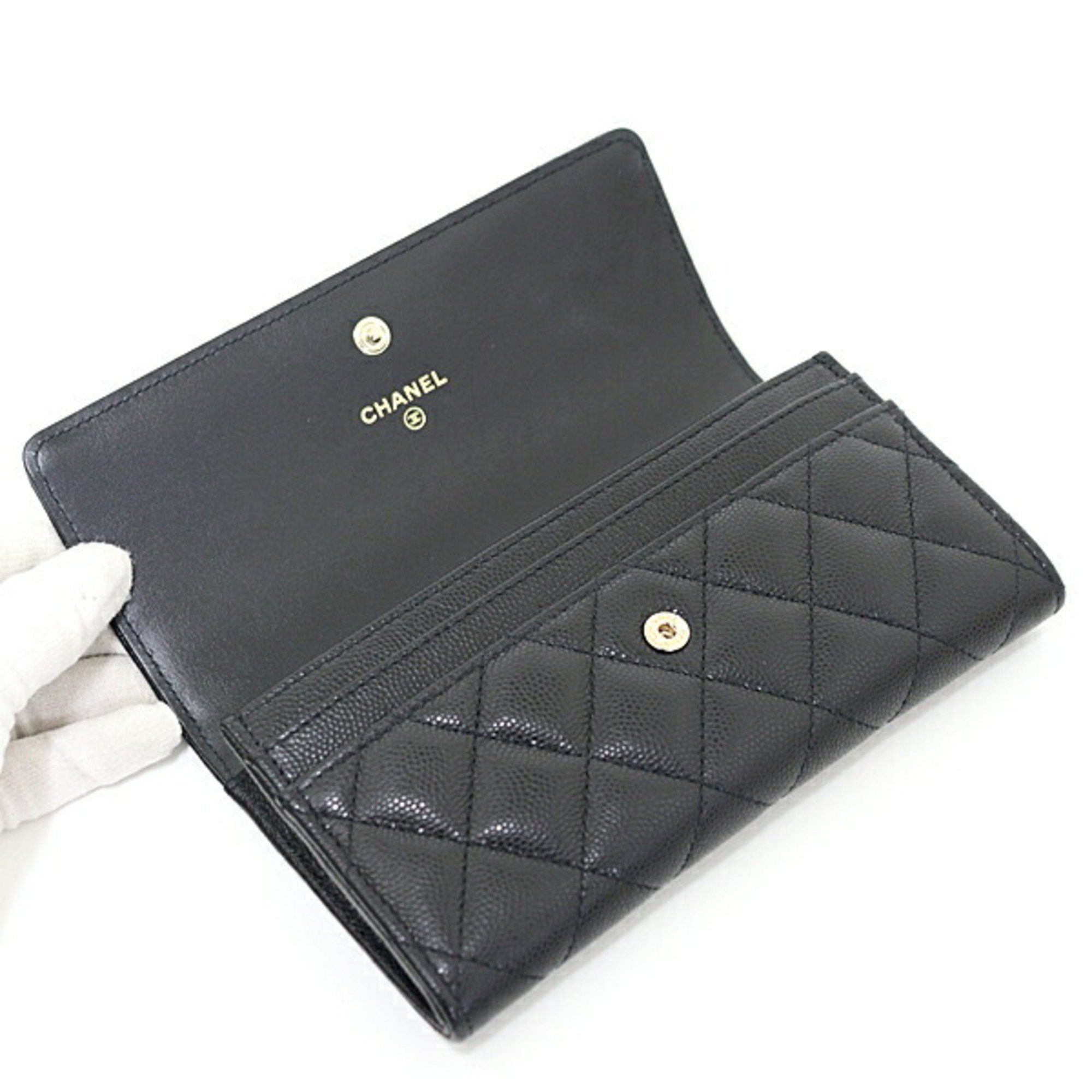 Chanel CHANEL Medium Flap Wallet Caviar Skin Black Matelasse Bi-fold Coco Mark Size ONE SIZE - 2 Thumbnail