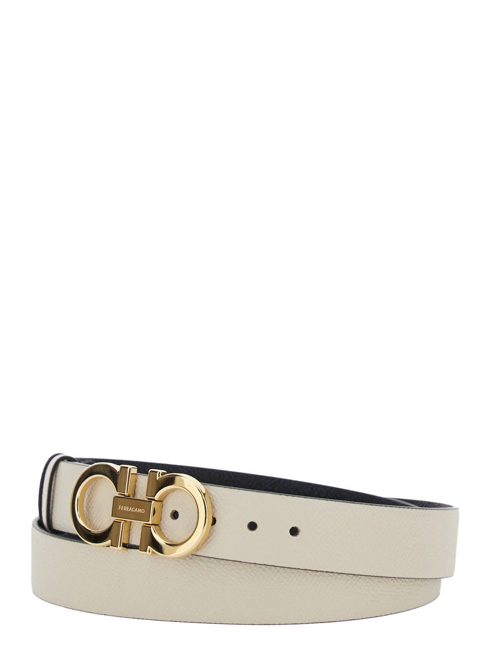 Salvatore Ferragamo White Belt with Gancini Buckle and Logo Lettering in Leather for Women Size ONE SIZE - 2 Thumbnail
