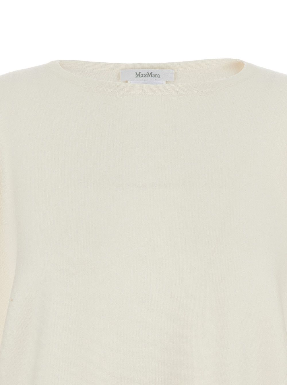 Max Mara “Frais” White Round Neck Sweater with Wide Sleeves in Wool Woman Size S / US 4 / IT 40 - 3 Thumbnail