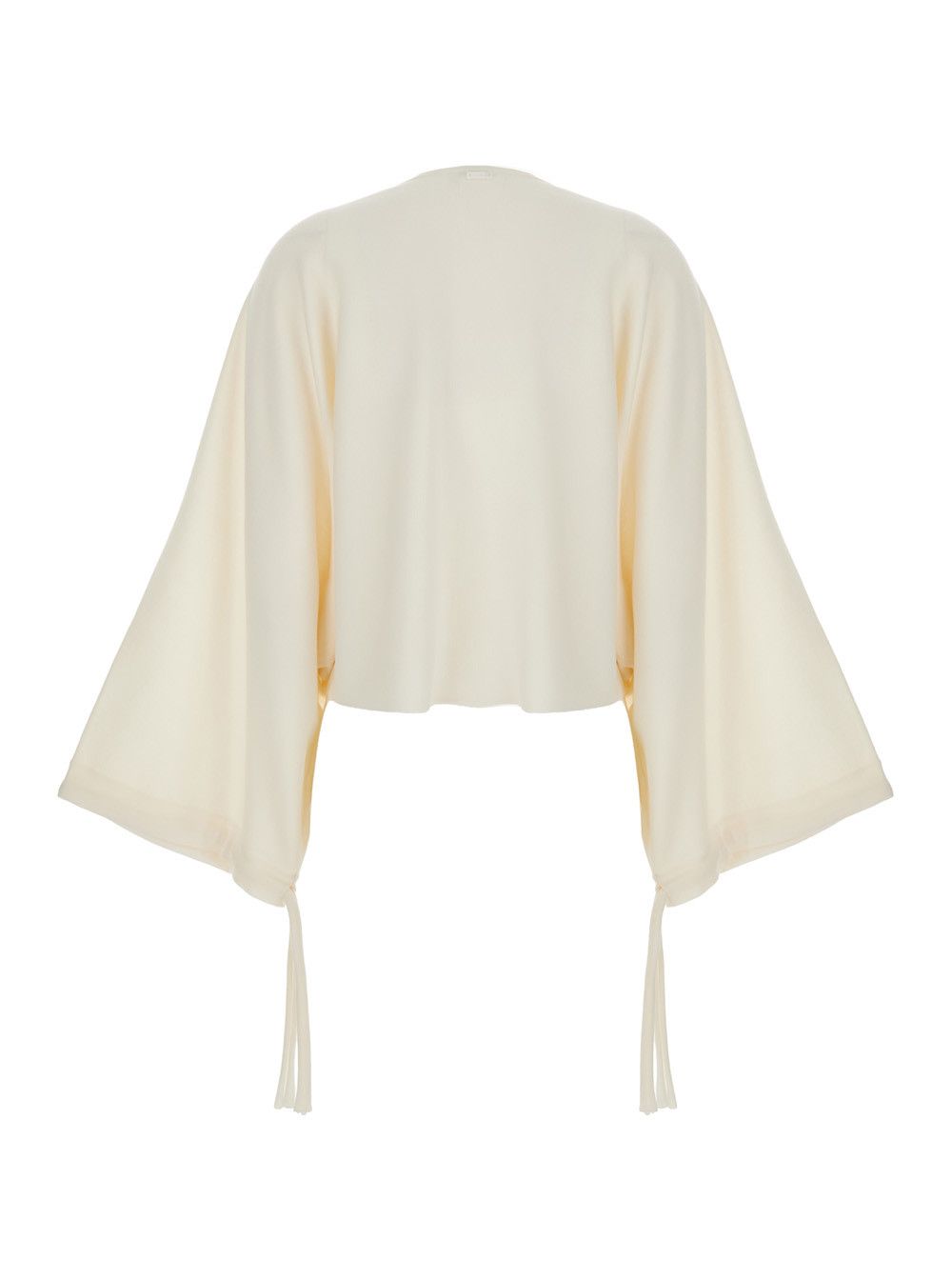 Max Mara “Frais” White Round Neck Sweater with Wide Sleeves in Wool Woman Size S / US 4 / IT 40 - 2 Thumbnail