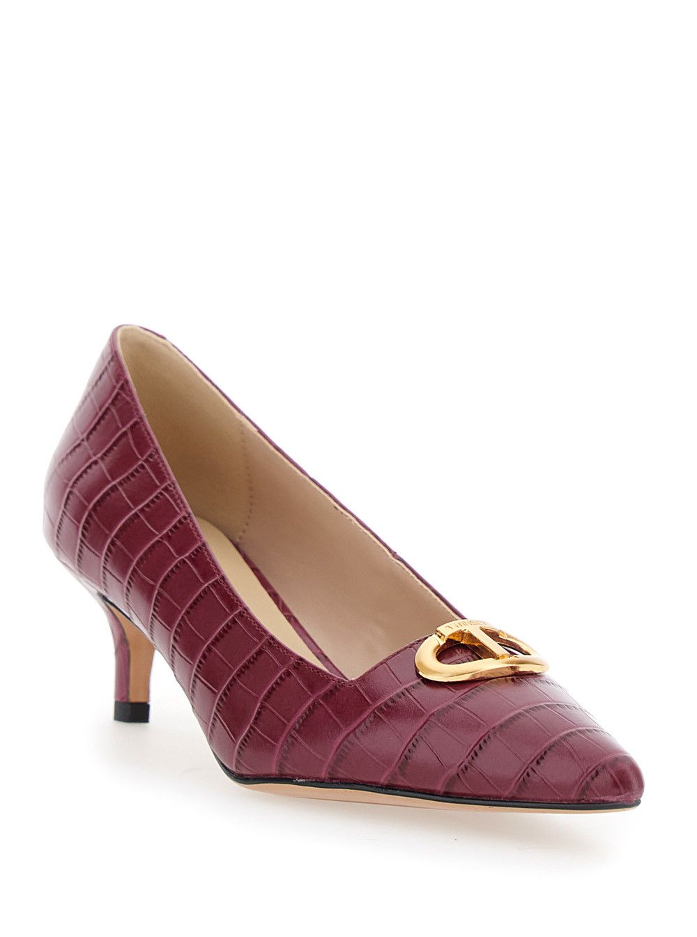 TWINSET Bordeaux Pumps with Low Stiletto Heel and Embissed Crocodile Effect in Leather Woman Size US 7 / IT 37 - 2 Thumbnail