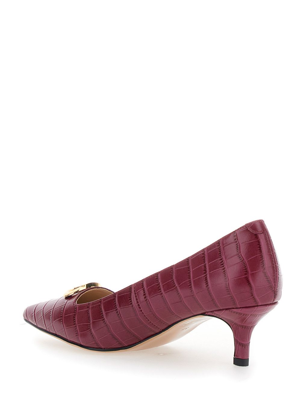 TWINSET Bordeaux Pumps with Low Stiletto Heel and Embissed Crocodile Effect in Leather Woman Size US 7 / IT 37 - 3 Thumbnail