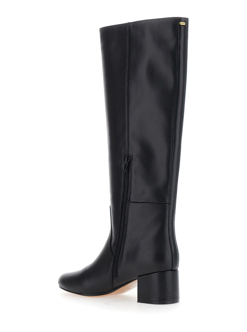 TWINSET Black Knee High Boots with Round Toe in Leather Woman Size US 10 / IT 40 - 3 Thumbnail
