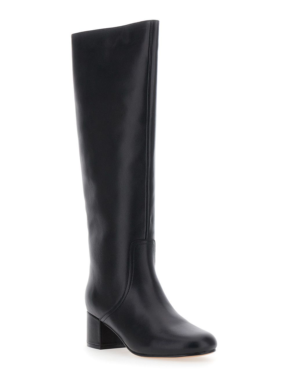 TWINSET Black Knee High Boots with Round Toe in Leather Woman Size US 10 / IT 40 - 2 Thumbnail