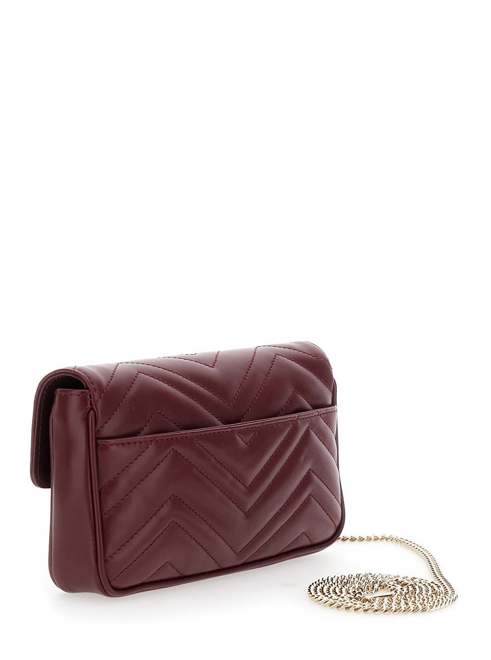 Gucci 'GG Marmont 2.0' Bordeaux Mini Crossbody Bag with Double G in Chevron Leather Woman Size ONE SIZE - 3 Thumbnail
