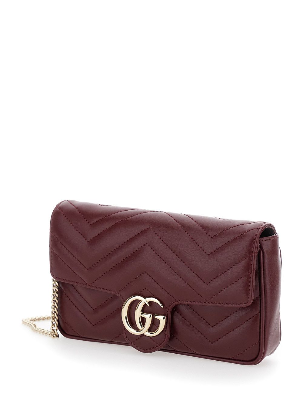 Gucci 'GG Marmont 2.0' Bordeaux Mini Crossbody Bag with Double G in Chevron Leather Woman Size ONE SIZE - 2 Thumbnail